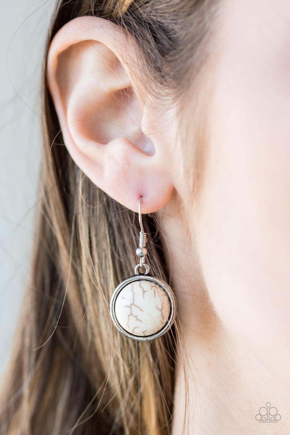 Cougar White Stone and Silver Necklace - Paparazzi Accessories - free matching earrings -CarasShop.com - Paparazzi Jewelry by Cara Jewels