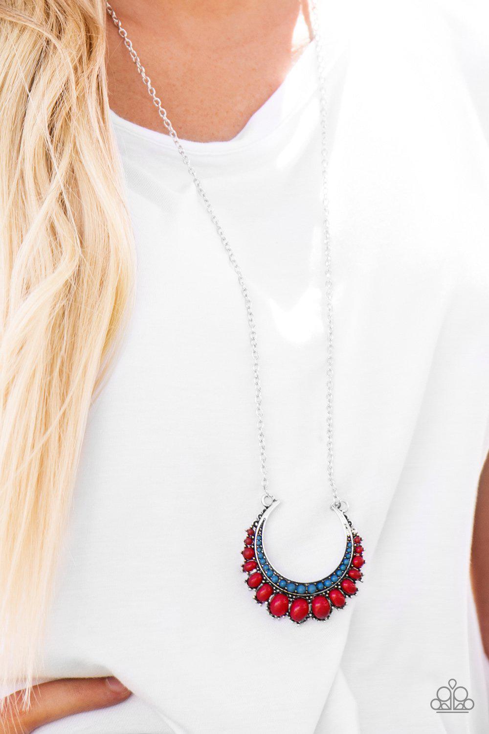 Count To Zen Multi - Red and Blue Necklace - Paparazzi Accessories- on model - CarasShop.com - Paparazzi Jewelry by Cara Jewels