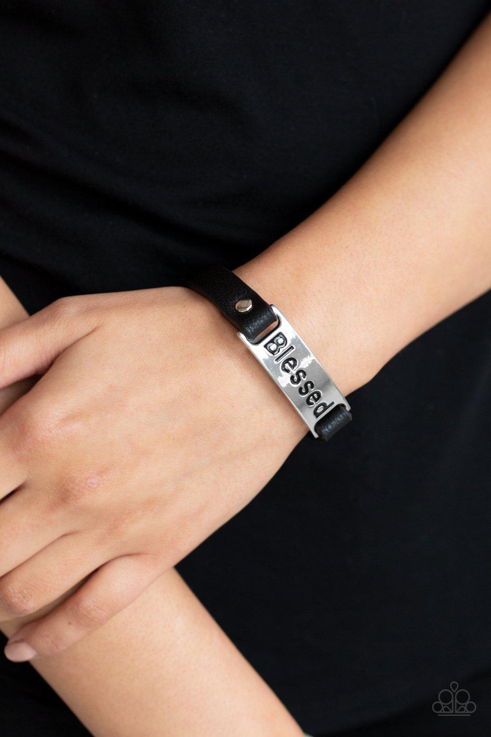 Count Your Blessings Black Wrap Snap Bracelet - Paparazzi Accessories-CarasShop.com -Paparazzi Jewelry by Cara Jewels