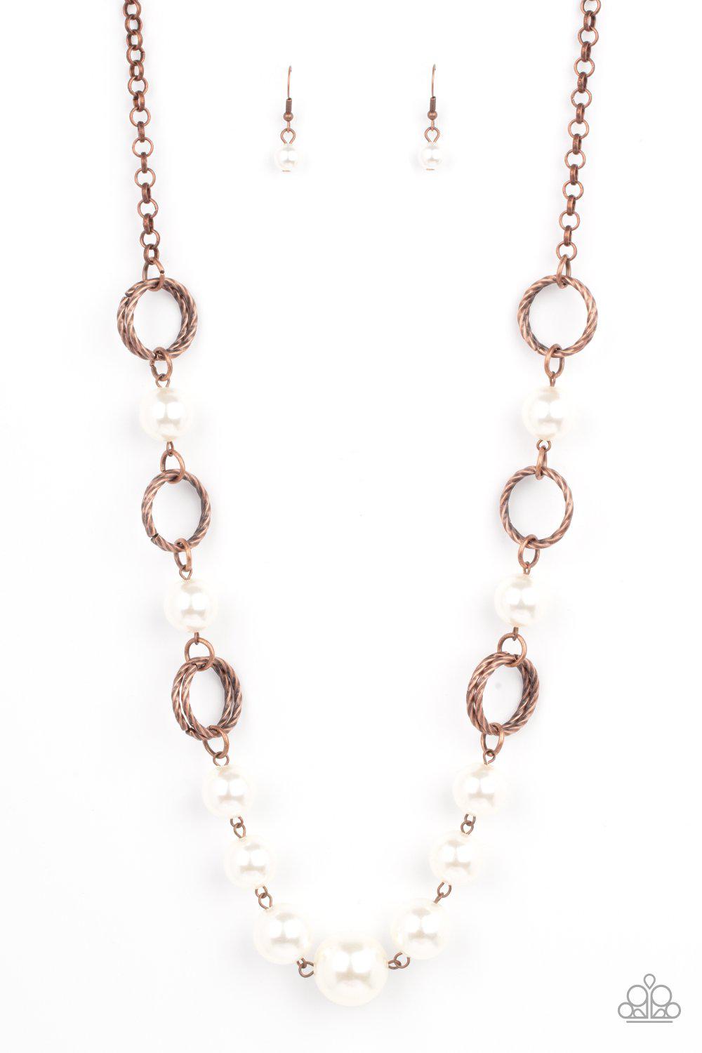 COUNTESS Me In Copper and White Pearl Necklace - Paparazzi Accessories- lightbox - CarasShop.com - Paparazzi Jewelry by Cara Jewels