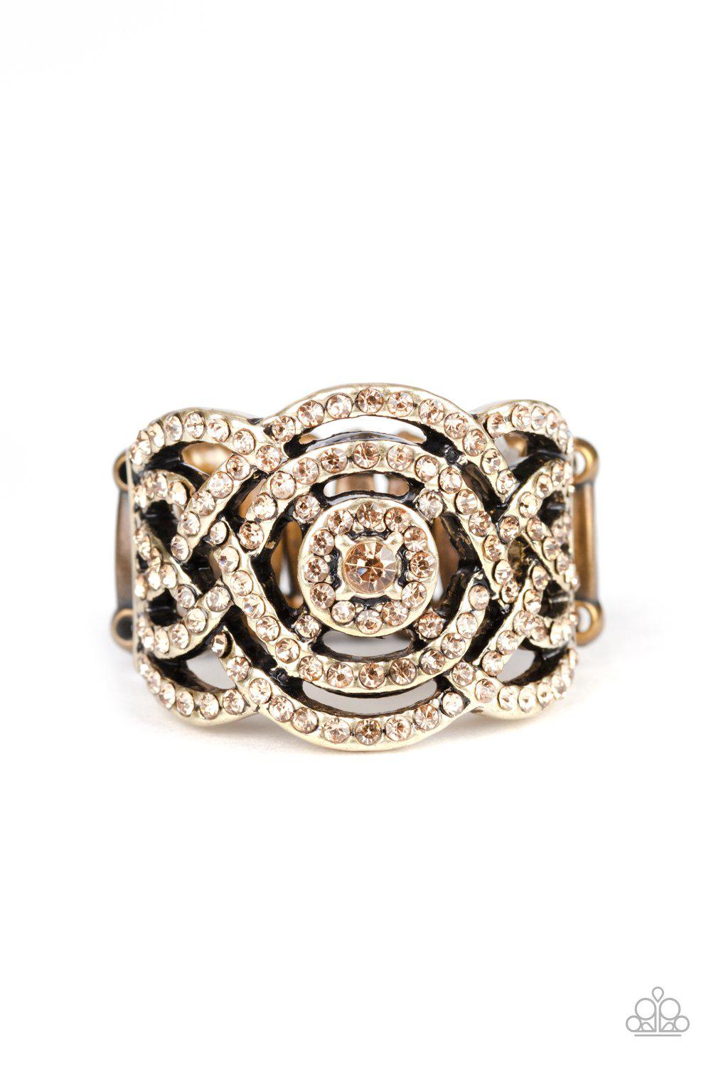 COUNTESS To Ten Brass Rhinestone Ring - Paparazzi Accessories- lightbox - CarasShop.com - Paparazzi Jewelry by Cara Jewels