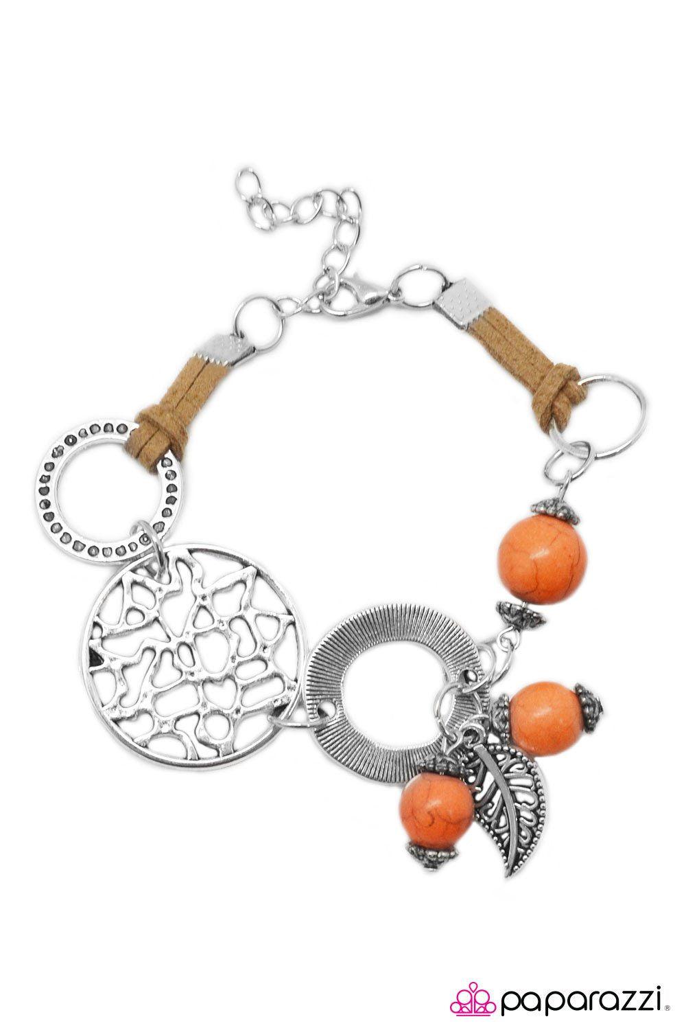 Country Girl Rustic Silver and Orange Stone Bracelet - Paparazzi Accessories- lightbox - CarasShop.com - Paparazzi Jewelry by Cara Jewels