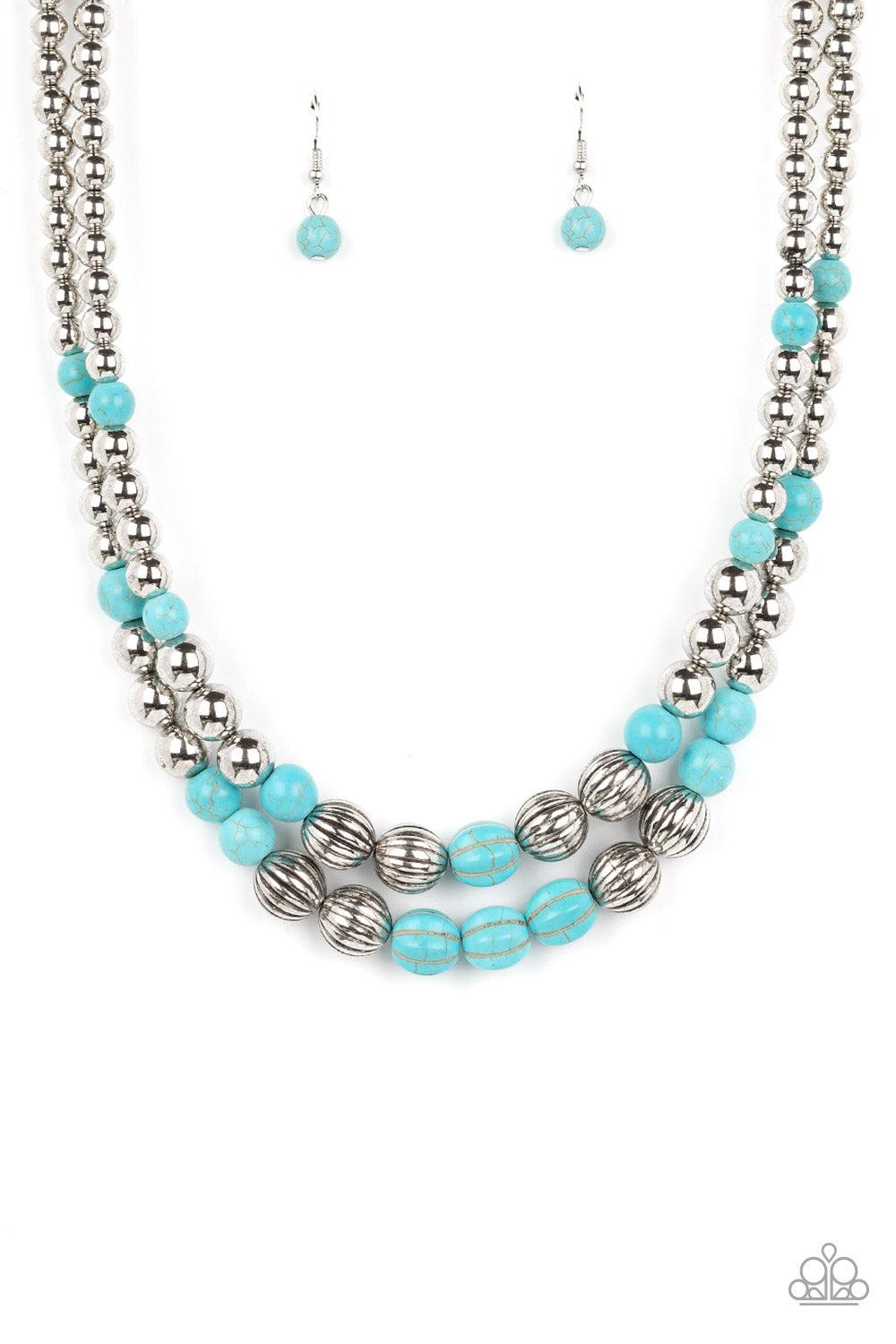 Country Road Trip Turquoise Blue Stone Necklace - Paparazzi Accessories- lightbox - CarasShop.com - Paparazzi Jewelry by Cara Jewels