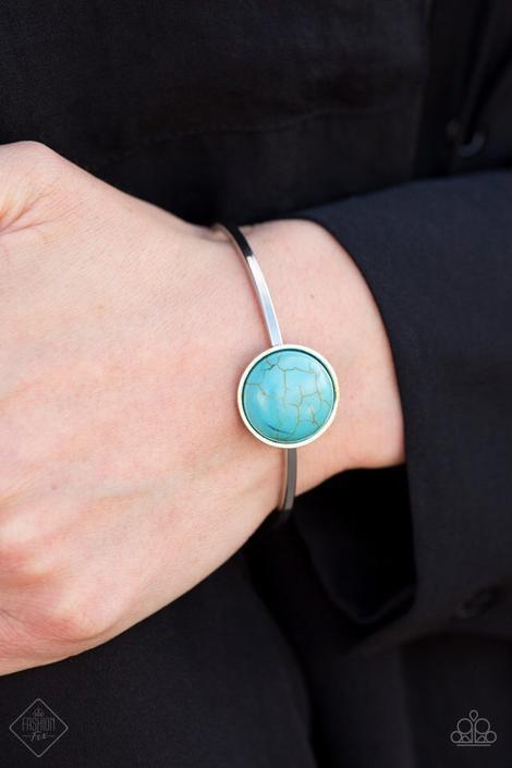 Countryside Chic Turquoise Blue Stone Cuff Bracelet - Paparazzi Accessories- on model - CarasShop.com - Paparazzi Jewelry by Cara Jewels