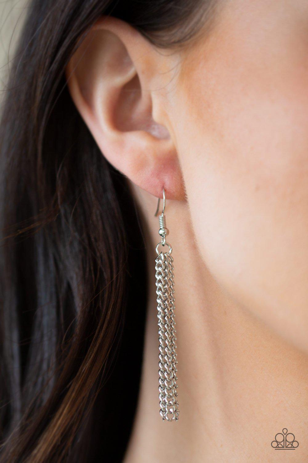 Courageous Contour Silver Necklace - Paparazzi Accessories - free matching earrings -CarasShop.com - Paparazzi Jewelry by Cara Jewels