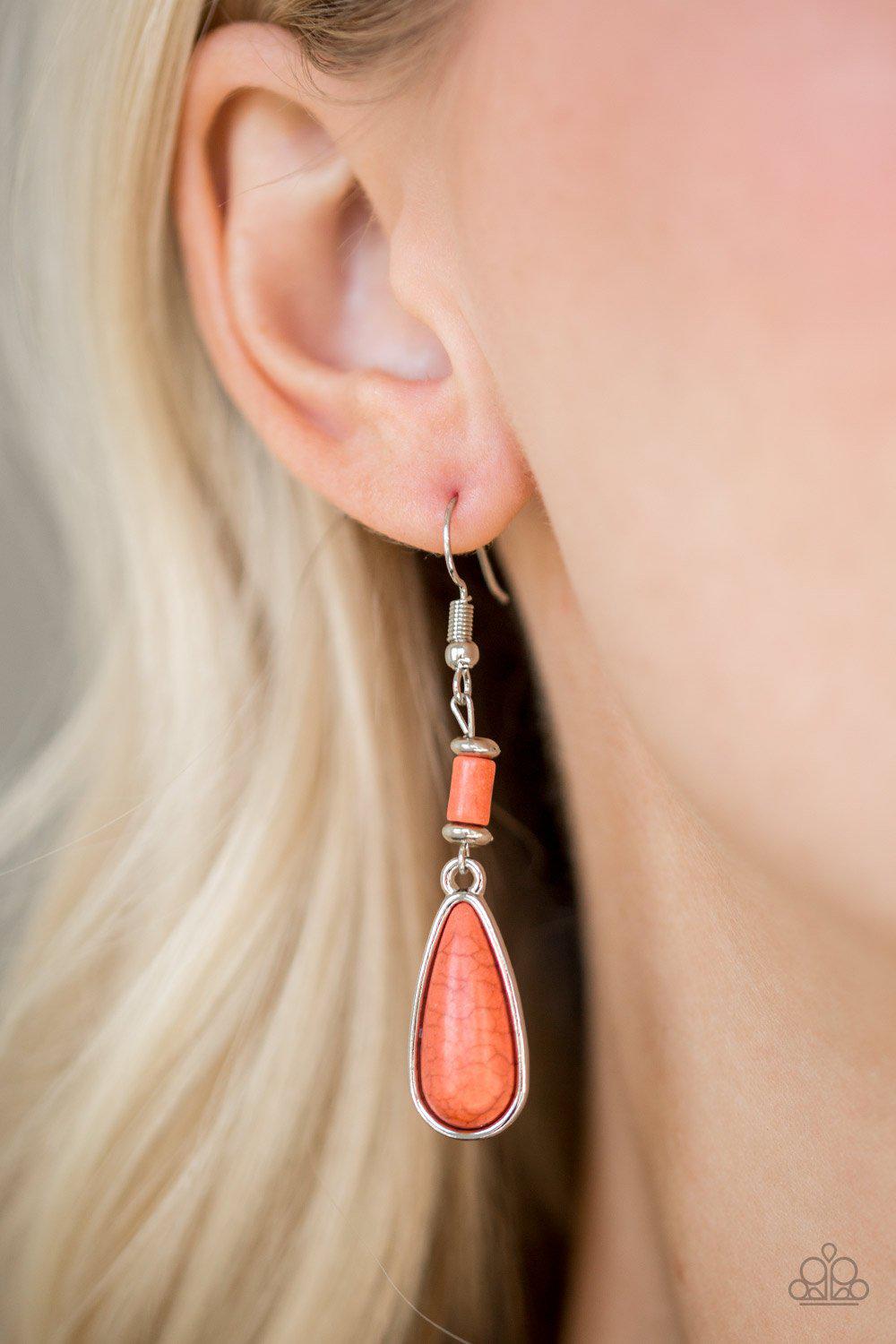 Courageously Canyon Orange Stone Earrings - Paparazzi Accessories- on model - CarasShop.com - Paparazzi Jewelry by Cara Jewels
