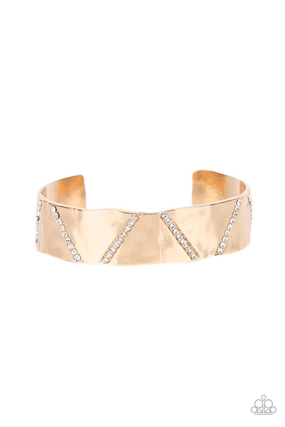 Couture Crusher Gold Cuff Bracelet - Paparazzi Accessories- lightbox - CarasShop.com - Paparazzi Jewelry by Cara Jewels
