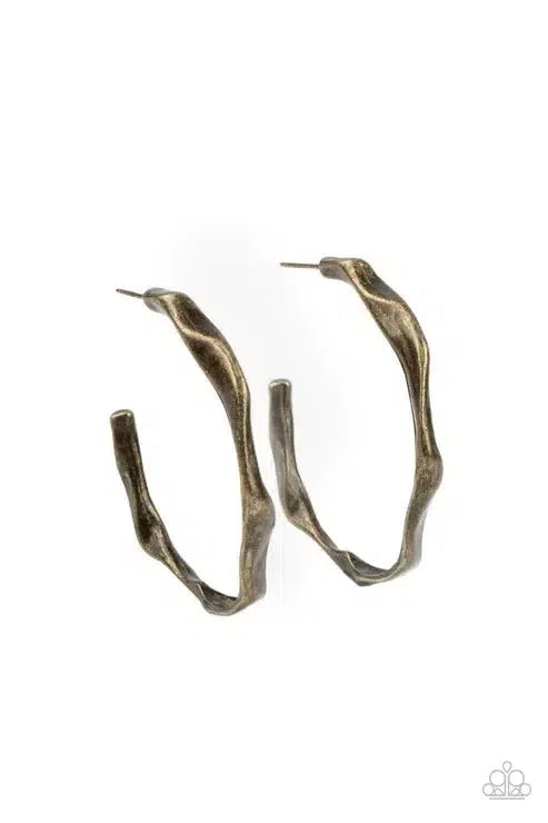 Coveted Curves Brass Hoop Earrings - Paparazzi Accessories- lightbox - CarasShop.com - Paparazzi Jewelry by Cara Jewels