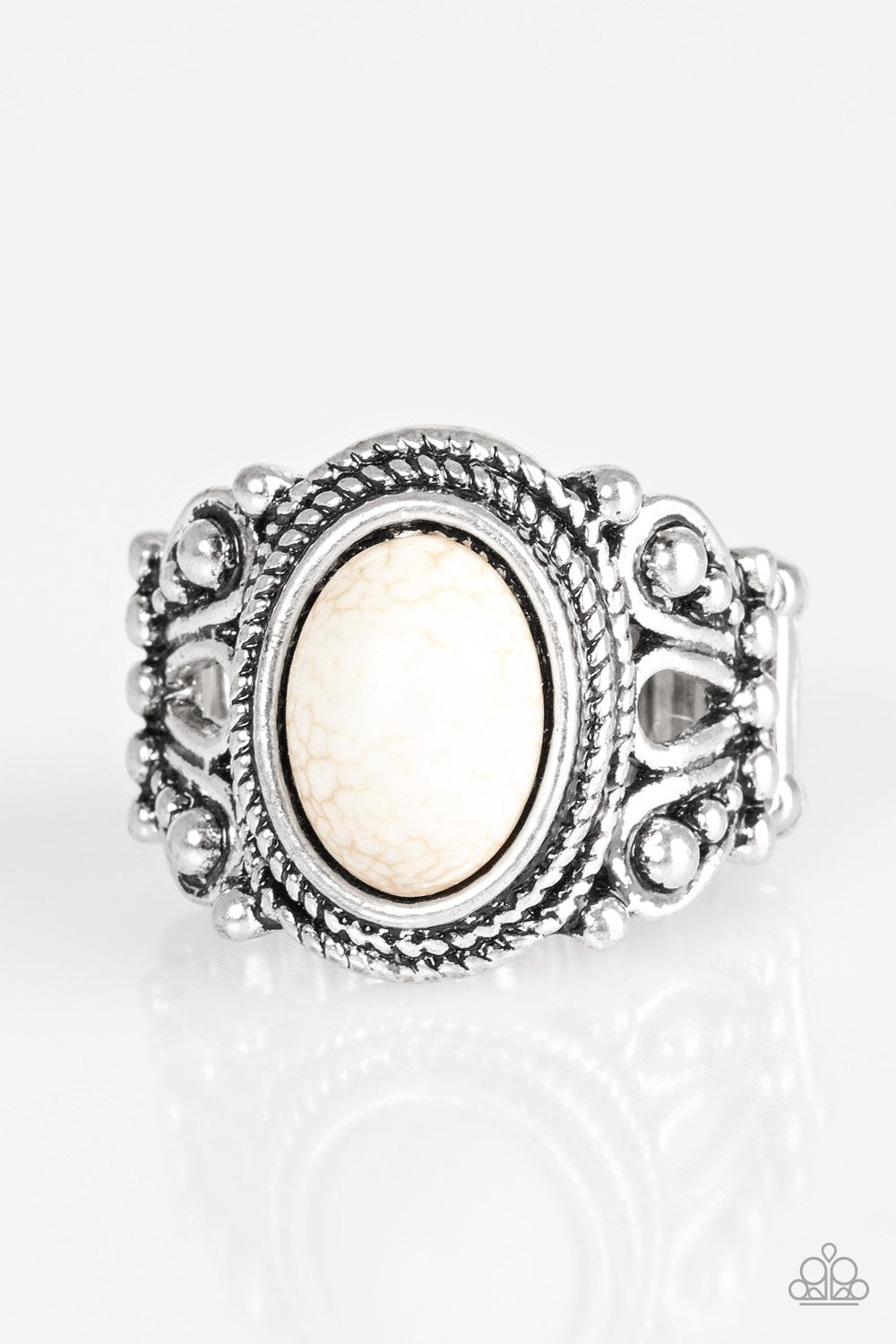 Coyote Canyon White Stone Ring - Paparazzi Accessories- lightbox - CarasShop.com - Paparazzi Jewelry by Cara Jewels