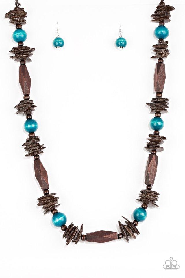 Cozumel Coast Blue and Brown Wood Necklace - Paparazzi Accessories- lightbox - CarasShop.com - Paparazzi Jewelry by Cara Jewels