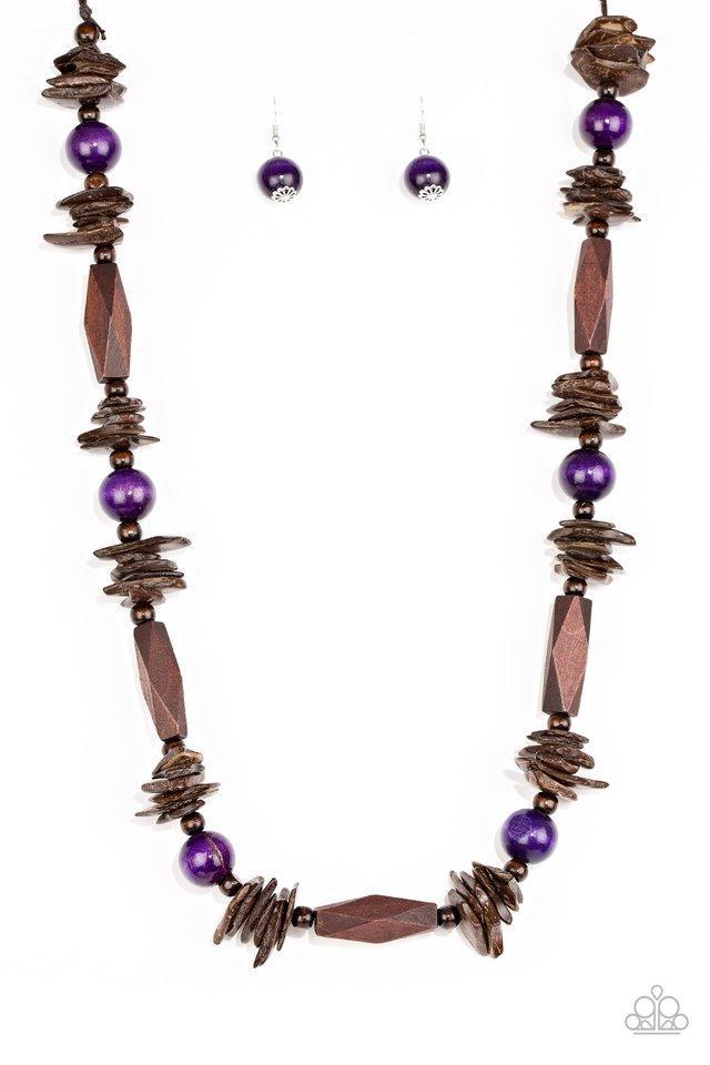 Cozumel Coast Purple and Brown Wood Necklace - Paparazzi Accessories- lightbox - CarasShop.com - Paparazzi Jewelry by Cara Jewels