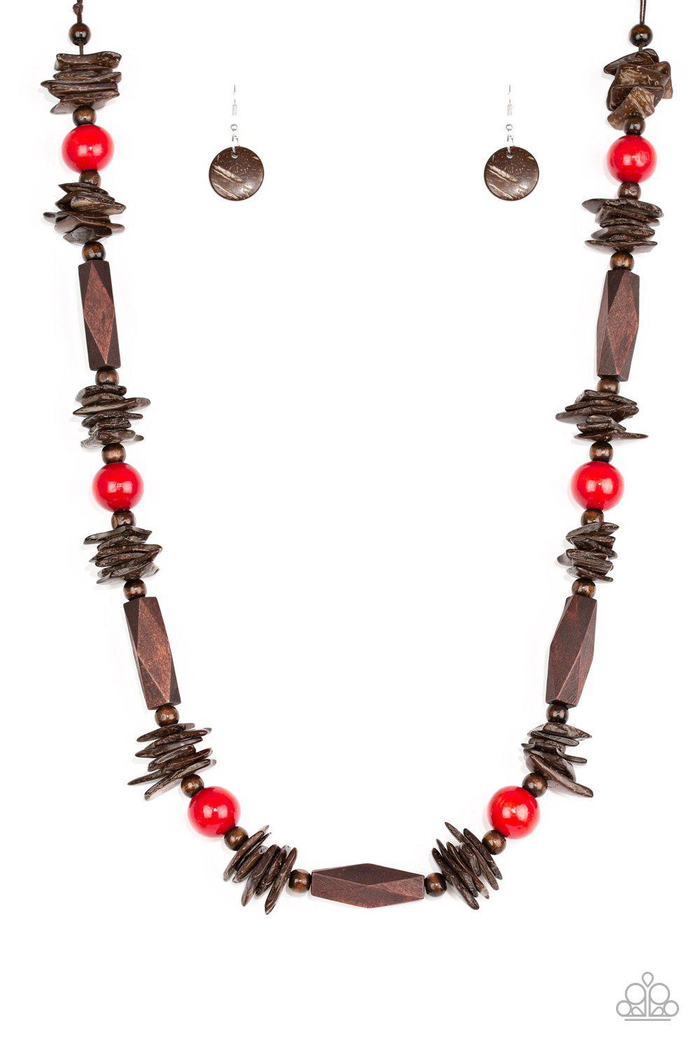Cozumel Coast Red and Brown Wood Necklace - Paparazzi Accessories- lightbox - CarasShop.com - Paparazzi Jewelry by Cara Jewels