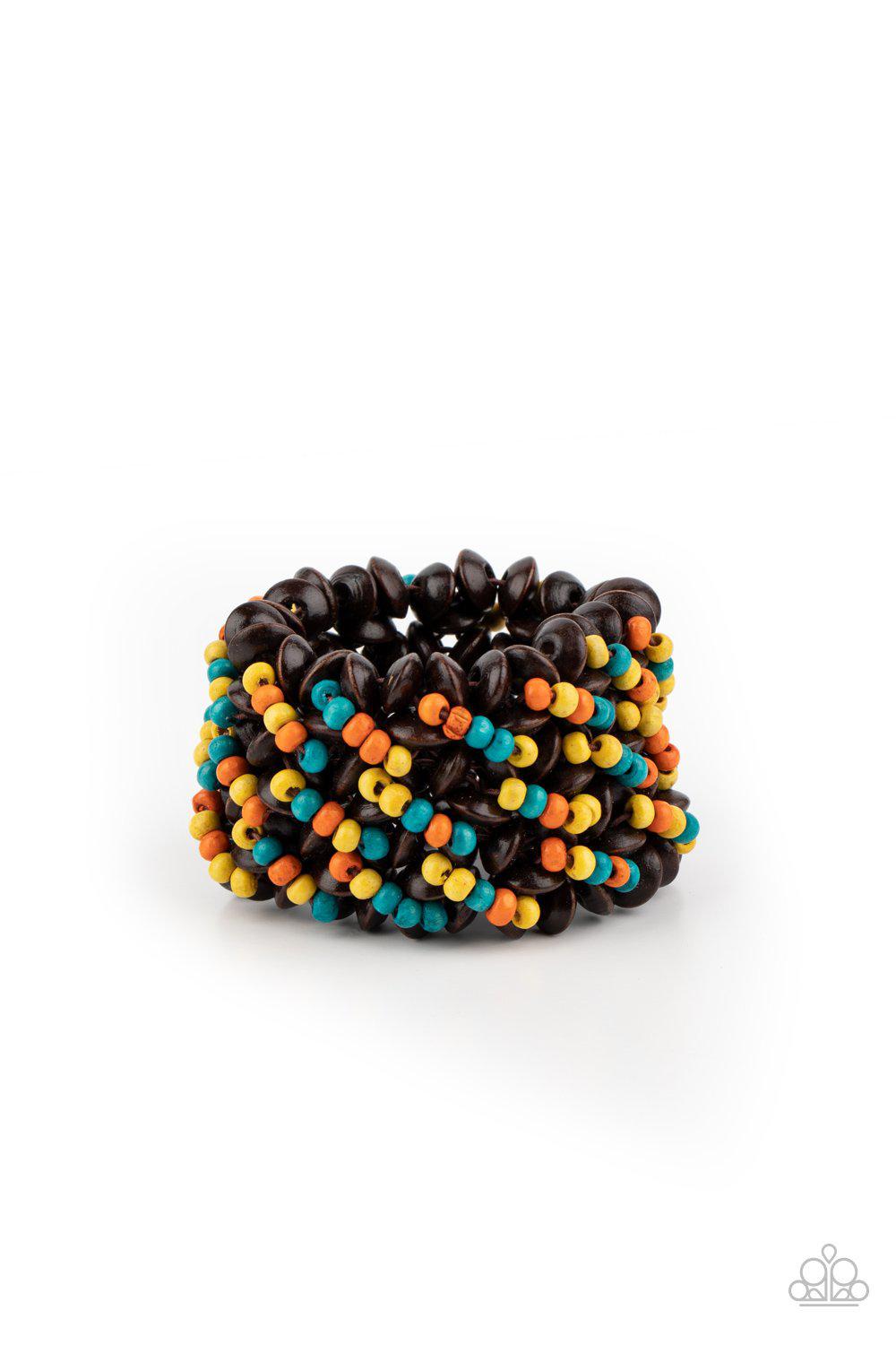 Cozy in Cozumel Multi and Brown Wood Bracelet - Paparazzi Accessories- lightbox - CarasShop.com - Paparazzi Jewelry by Cara Jewels