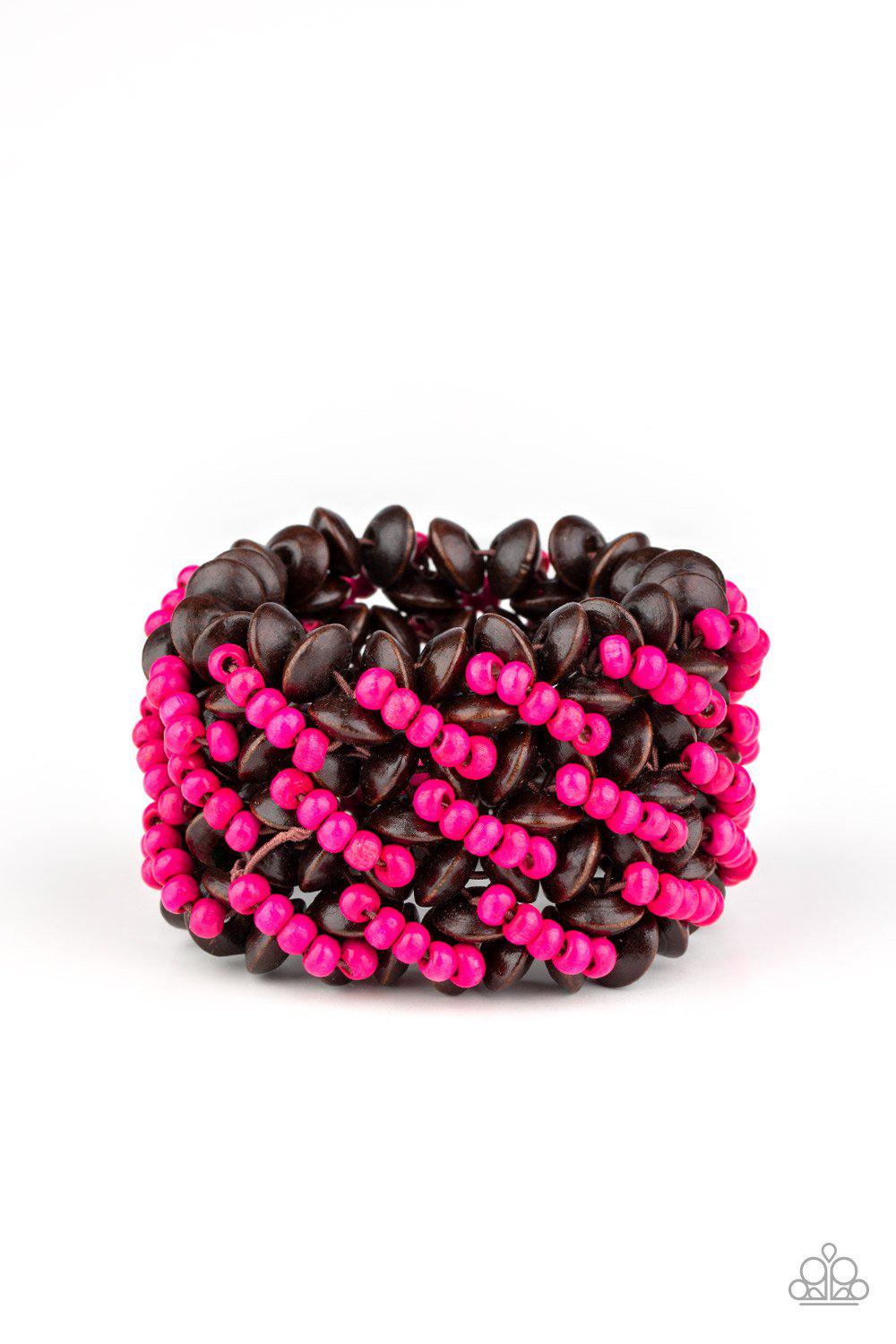 Cozy in Cozumel Pink and Brown Wood Bracelet - Paparazzi Accessories- lightbox - CarasShop.com - Paparazzi Jewelry by Cara Jewels