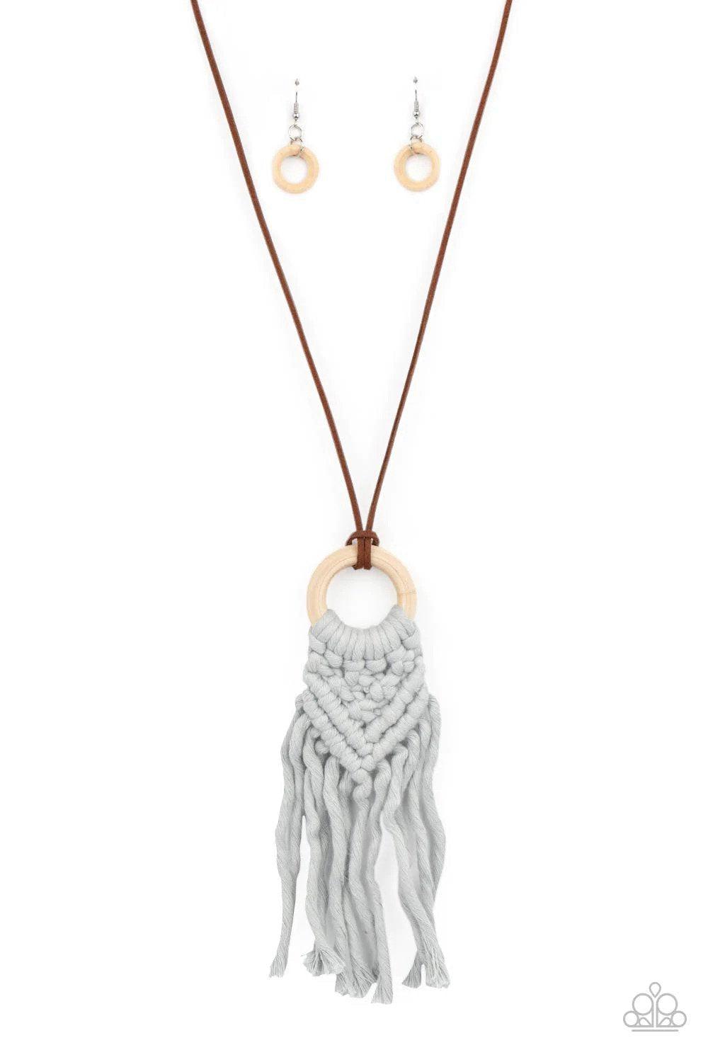 Crafty Couture Silver Macrame Necklace - Paparazzi Accessories- lightbox - CarasShop.com - Paparazzi Jewelry by Cara Jewels