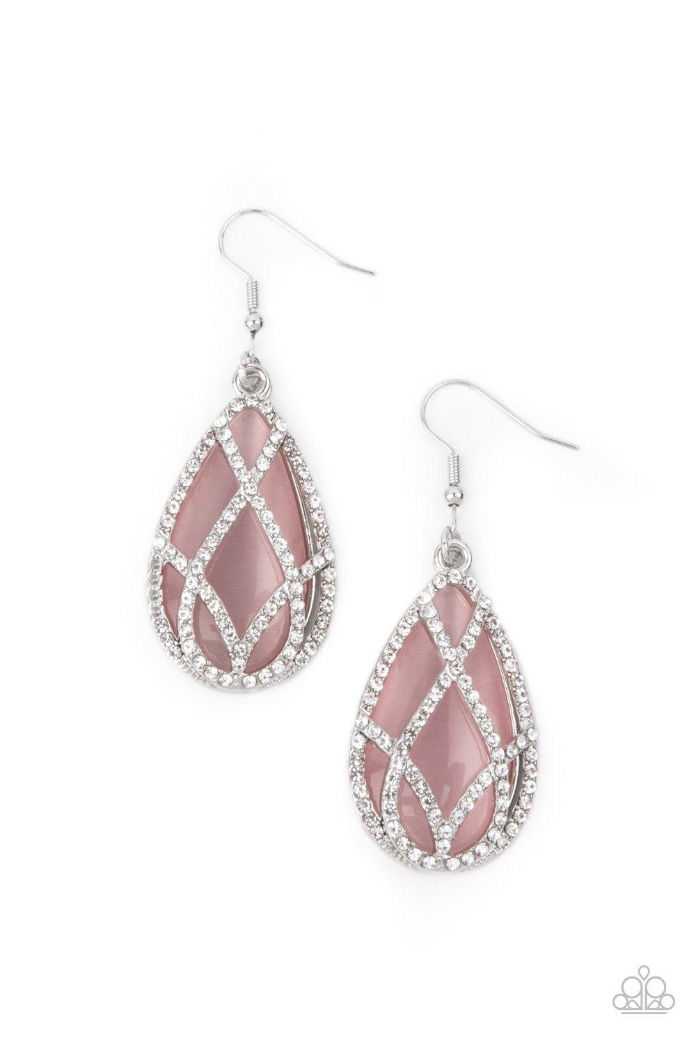 Crawling With Couture Pink Cat's Eye and Rhinestone Earrings - Paparazzi Accessories- lightbox - CarasShop.com - Paparazzi Jewelry by Cara Jewels