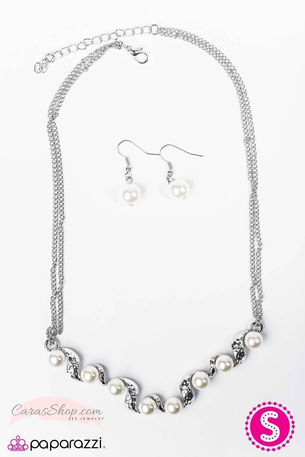 Crazy About You White Pearl Necklace and matching Earrings - Paparazzi Accessories- lightbox - CarasShop.com - Paparazzi Jewelry by Cara Jewels