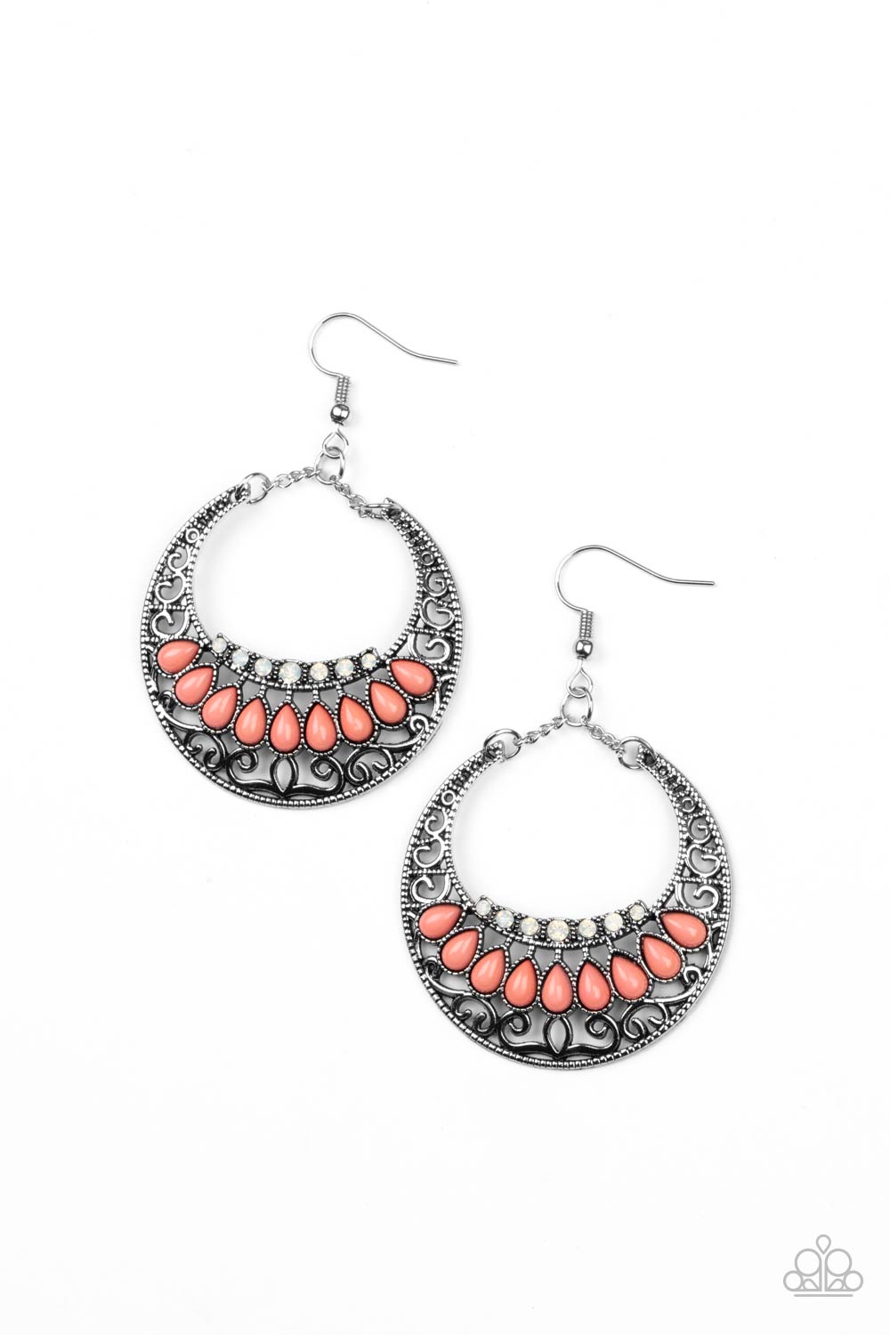 Crescent Couture Burnt Coral Earrings - Paparazzi Accessories- lightbox - CarasShop.com - Paparazzi Jewelry by Cara Jewels