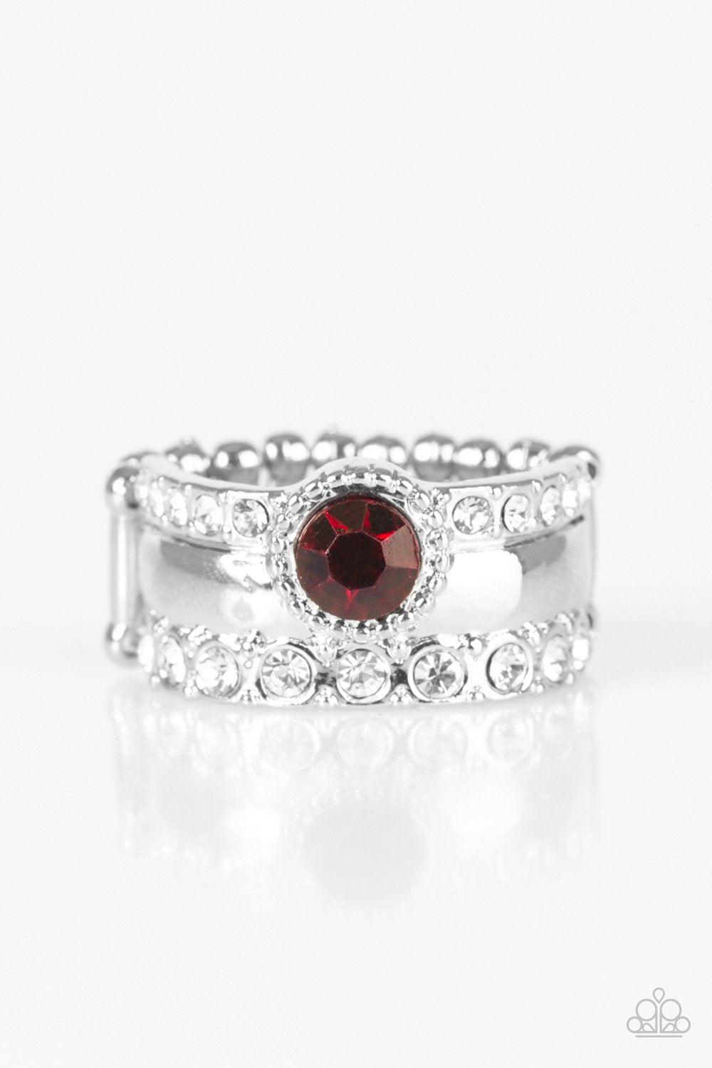 Crown Achievement Silver and Red Ring - Paparazzi Accessories- lightbox - CarasShop.com - Paparazzi Jewelry by Cara Jewels