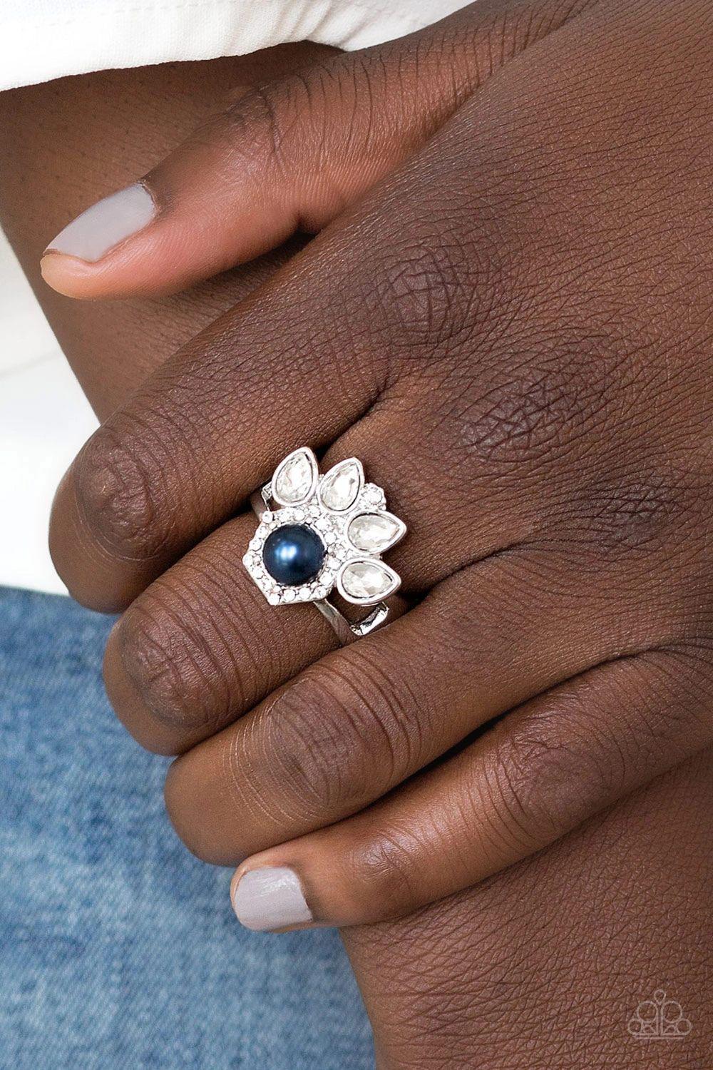 Crown Coronation Blue Ring - Paparazzi Accessories- on model - CarasShop.com - Paparazzi Jewelry by Cara Jewels