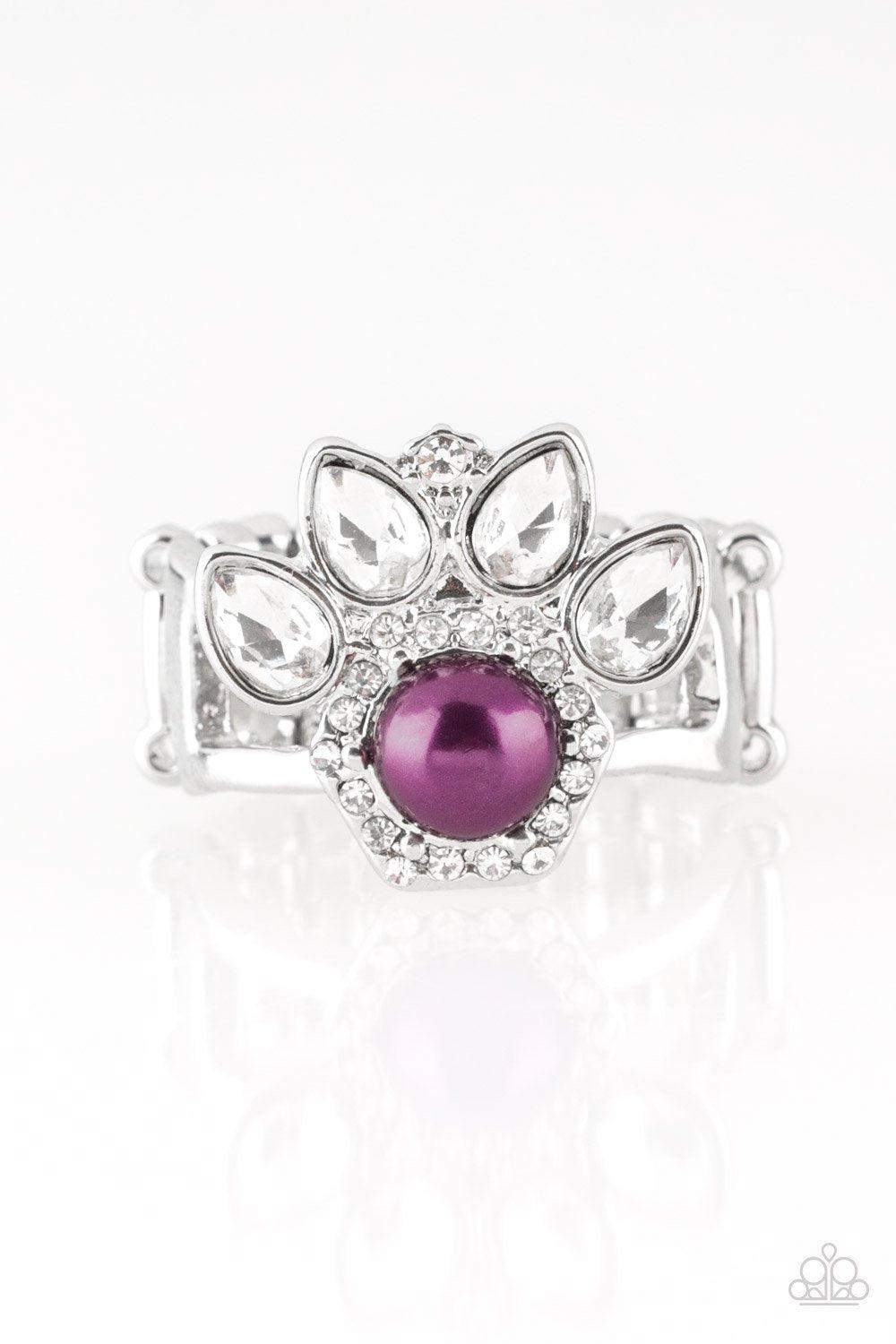 Crown Coronation Purple Pearl and White Rhinestone Ring - Paparazzi Accessories- lightbox - CarasShop.com - Paparazzi Jewelry by Cara Jewels