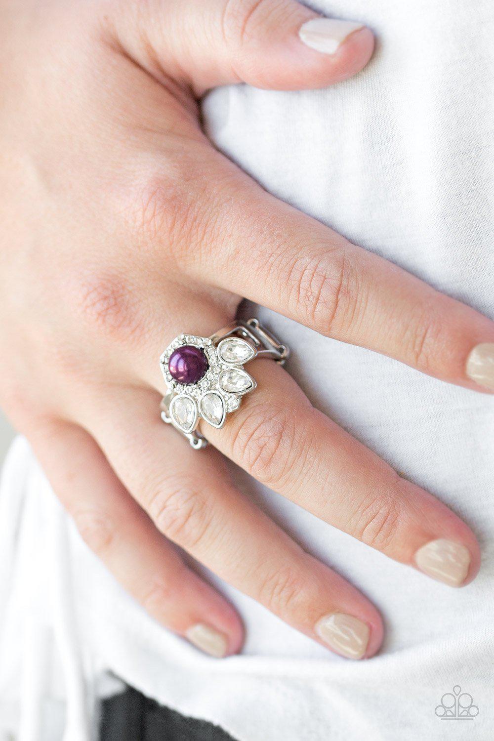 Crown Coronation Purple Pearl and White Rhinestone Ring - Paparazzi Accessories- lightbox - CarasShop.com - Paparazzi Jewelry by Cara Jewels