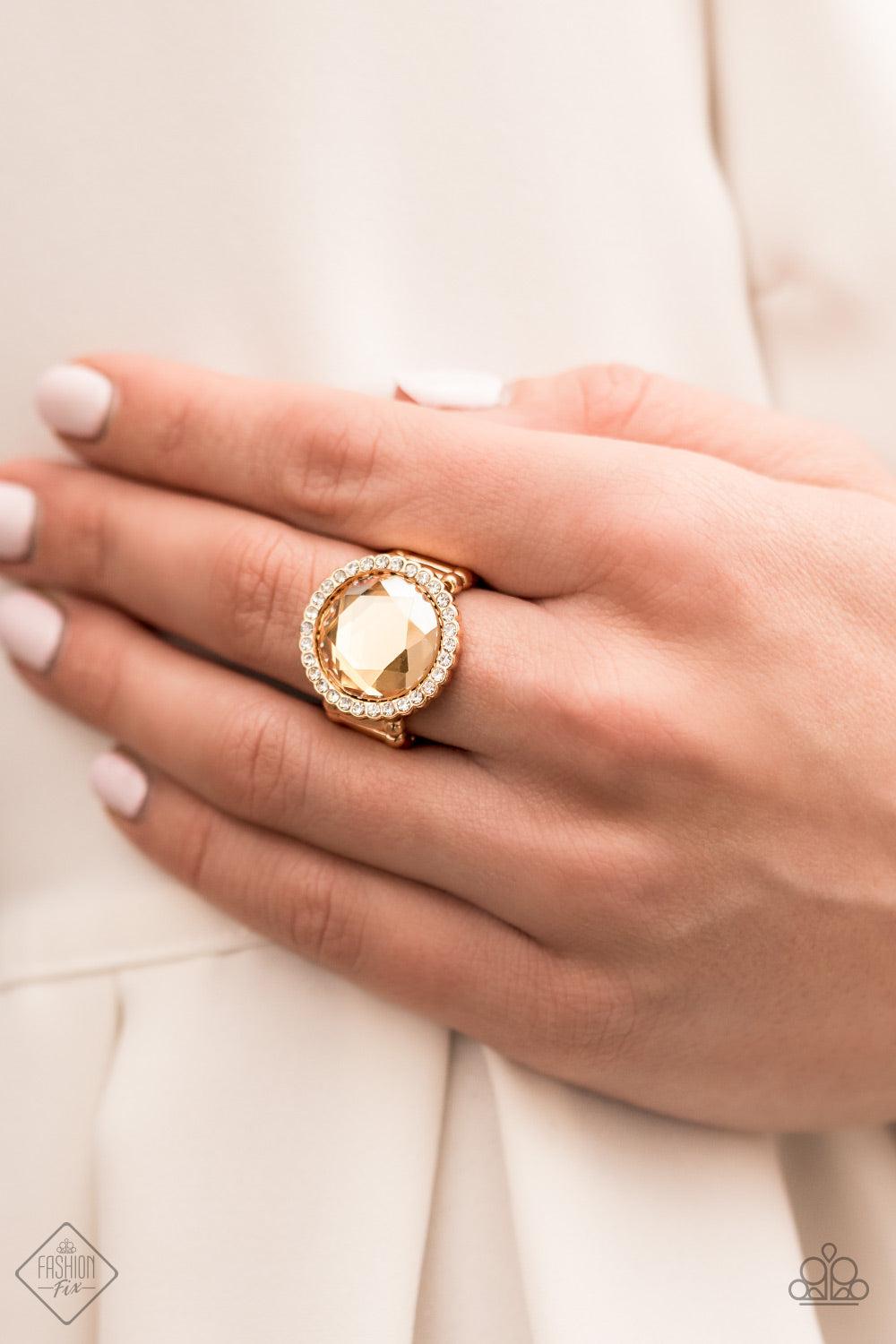 Crown Culture Gold Ring - Paparazzi Accessories- on model - CarasShop.com - Paparazzi Jewelry by Cara Jewels