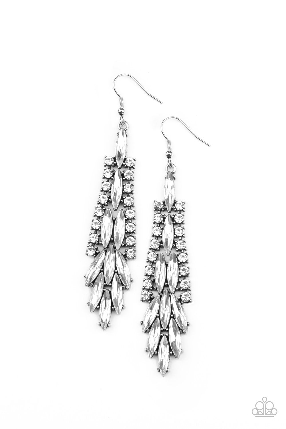 Crown Heiress White Rhinestone Earrings - Paparazzi Accessories- lightbox - CarasShop.com - Paparazzi Jewelry by Cara Jewels