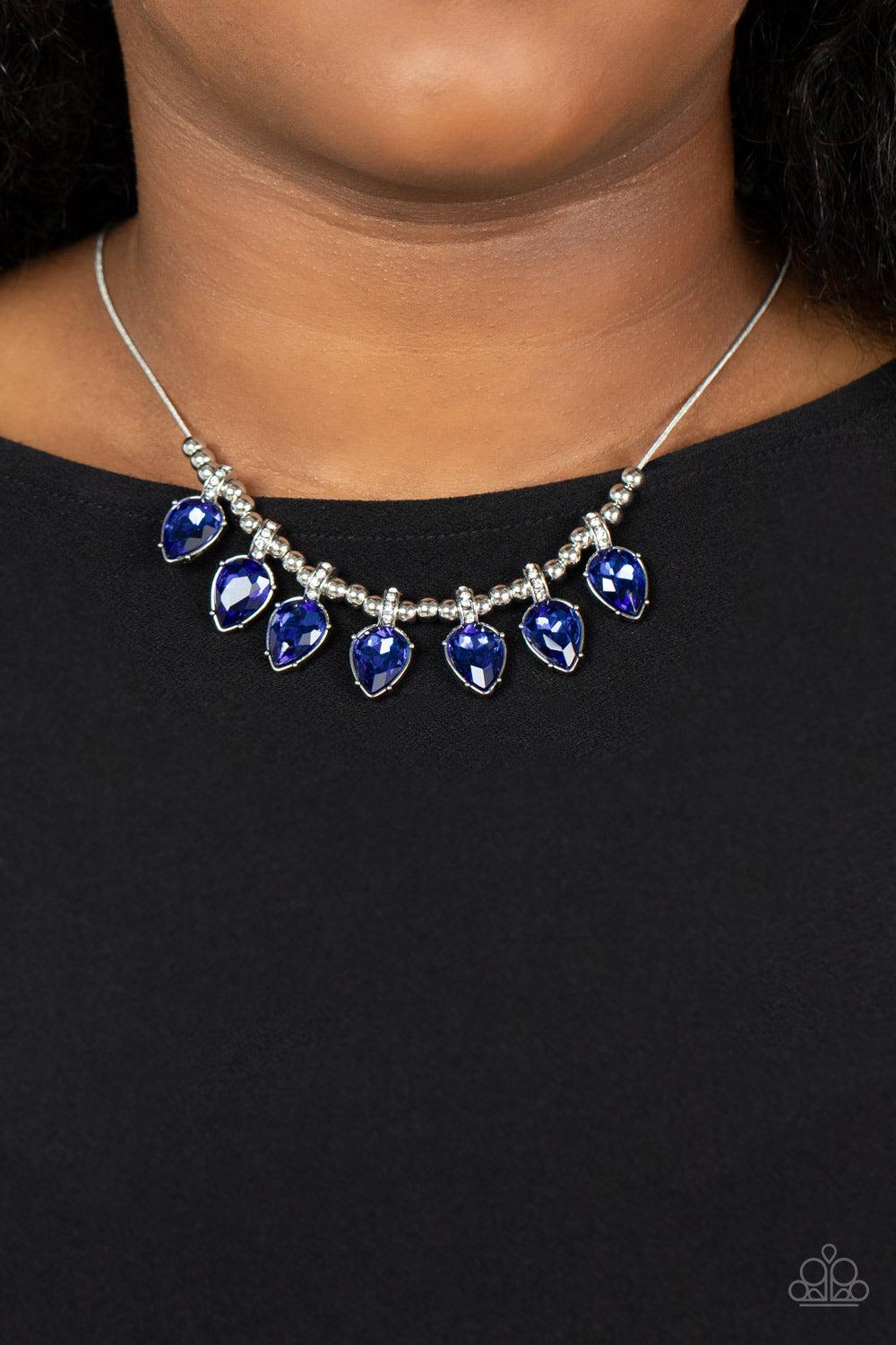 Crown Jewel Couture Blue Rhinestone Necklace - Paparazzi Accessories- on model - CarasShop.com - Paparazzi Jewelry by Cara Jewels