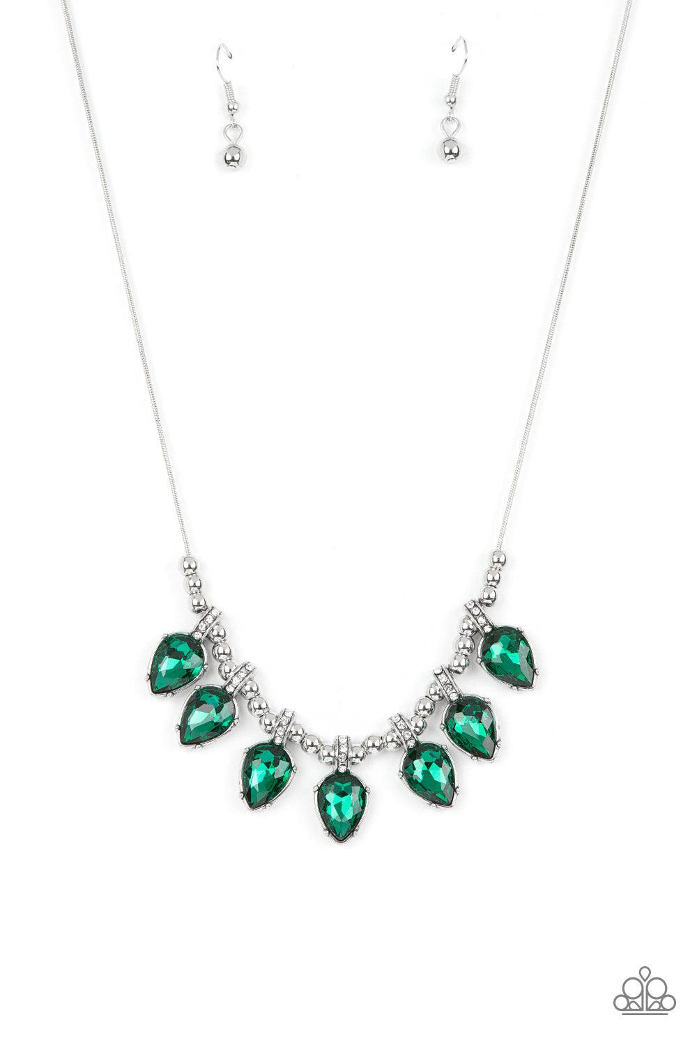 Crown Jewel Couture Green Rhinestone Necklace - Paparazzi Accessories- lightbox - CarasShop.com - Paparazzi Jewelry by Cara Jewels