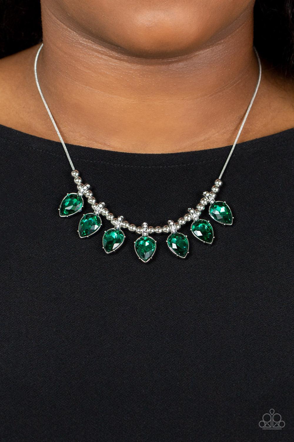 Crown Jewel Couture Green Rhinestone Necklace - Paparazzi Accessories- lightbox - CarasShop.com - Paparazzi Jewelry by Cara Jewels