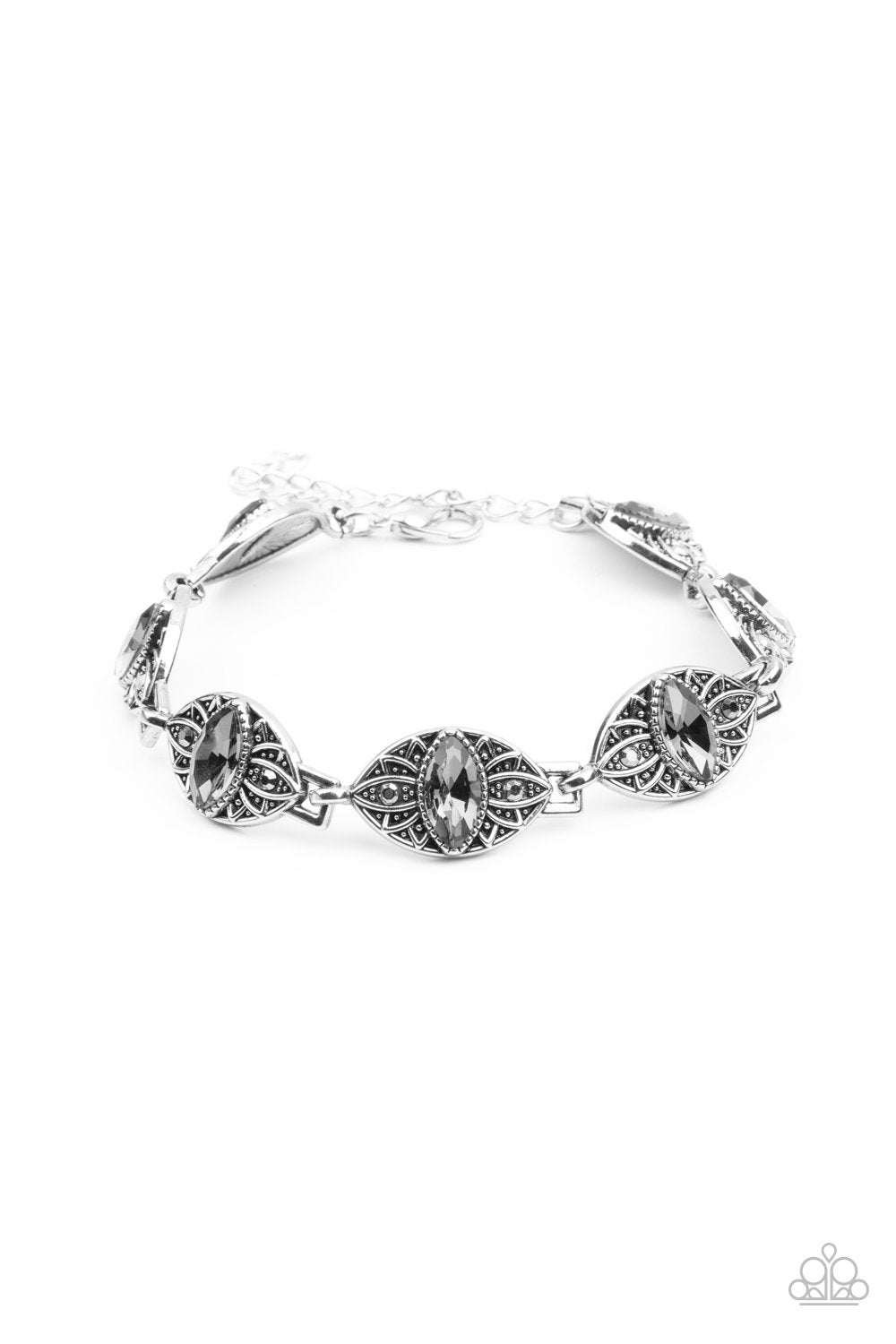 Crown Privilege Silver and Hematite Rhinestone Bracelet - Paparazzi Accessories- lightbox - CarasShop.com - Paparazzi Jewelry by Cara Jewels