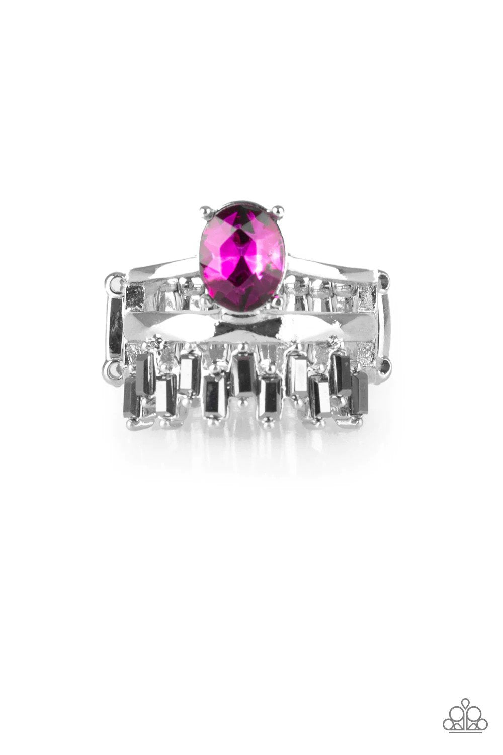 Crowned Victor Pink Rhinestone Ring - Paparazzi Accessories- lightbox - CarasShop.com - Paparazzi Jewelry by Cara Jewels