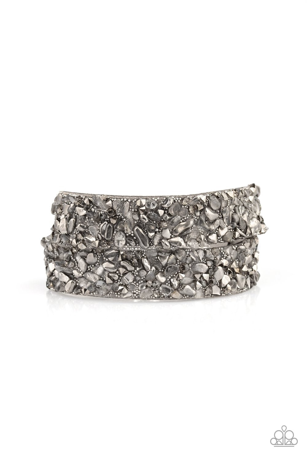 Crush to Conclusions Silver Crushed Stone Urban Double-wrap Snap Bracelet - Paparazzi Accessories- lightbox - CarasShop.com - Paparazzi Jewelry by Cara Jewels