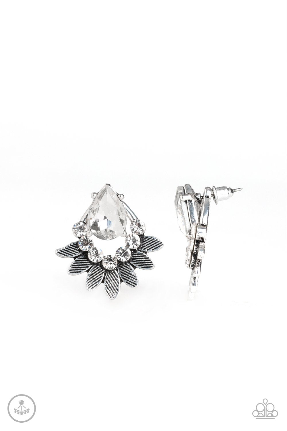 Crystal Canopy White Rhinestone double-sided Post Earrings - Paparazzi Accessories- lightbox - CarasShop.com - Paparazzi Jewelry by Cara Jewels