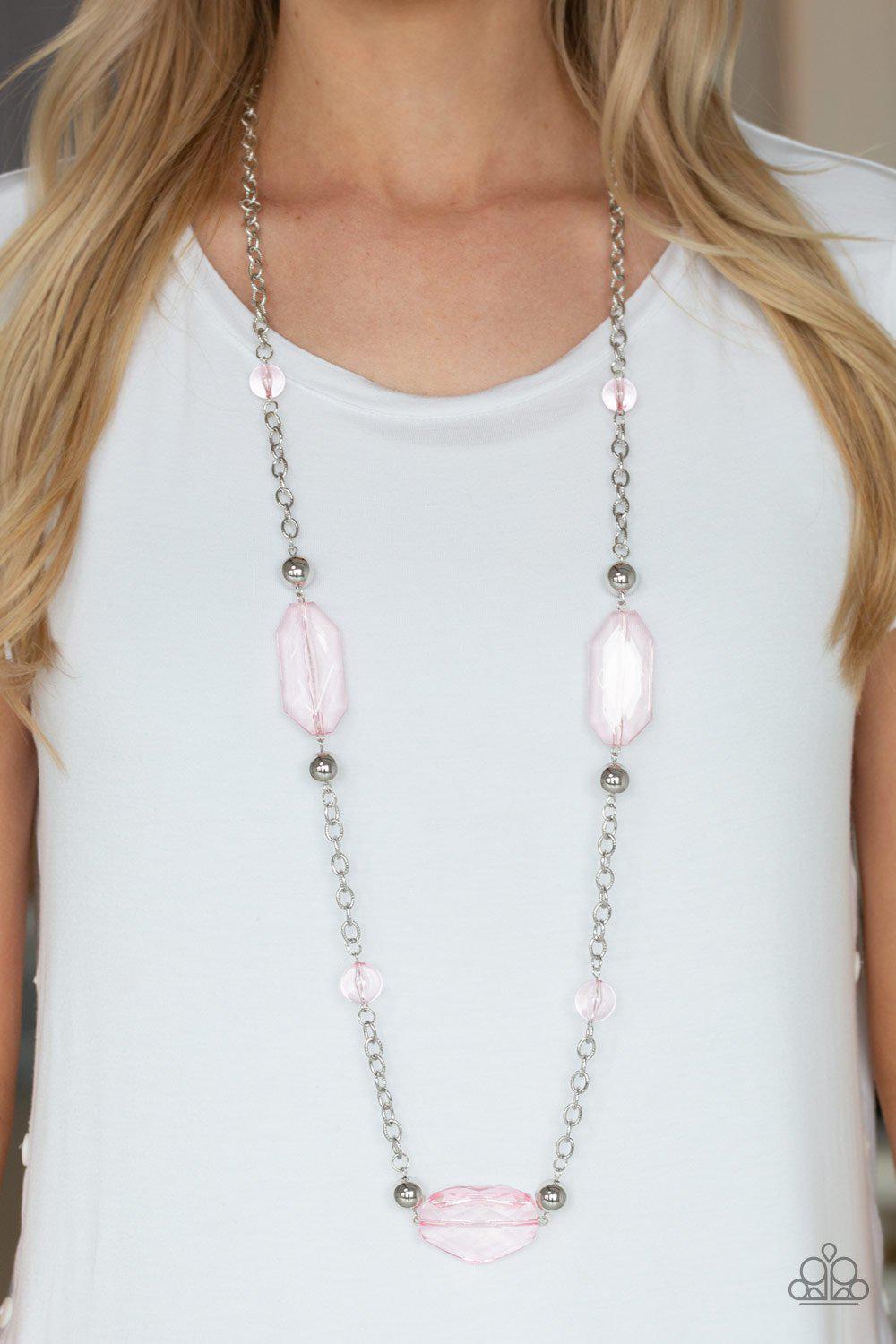 Crystal Charm Pink Necklace - Paparazzi Accessories- lightbox - CarasShop.com - Paparazzi Jewelry by Cara Jewels