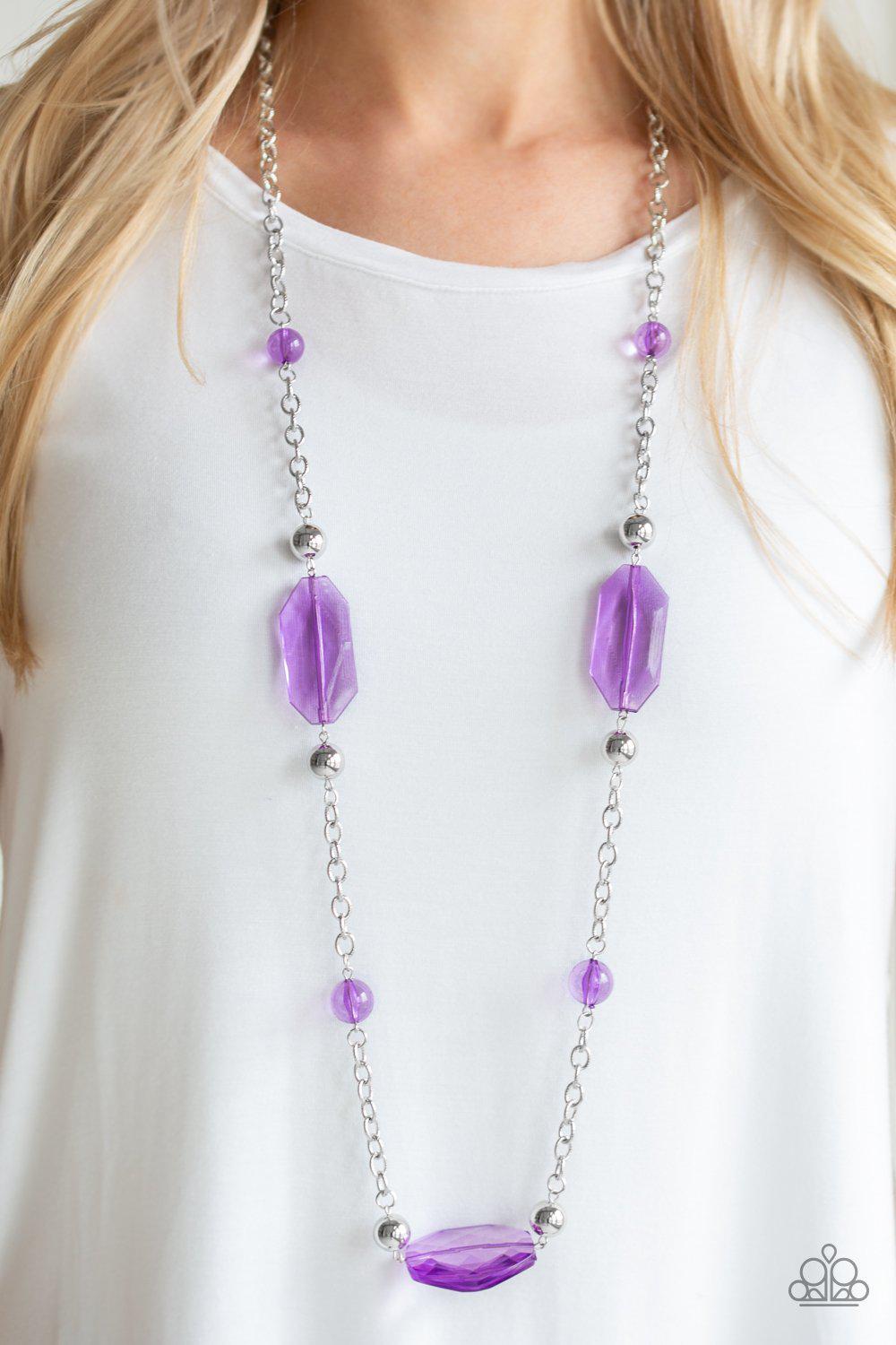 Crystal Charm Purple Necklace - Paparazzi Accessories- on model - CarasShop.com - Paparazzi Jewelry by Cara Jewels
