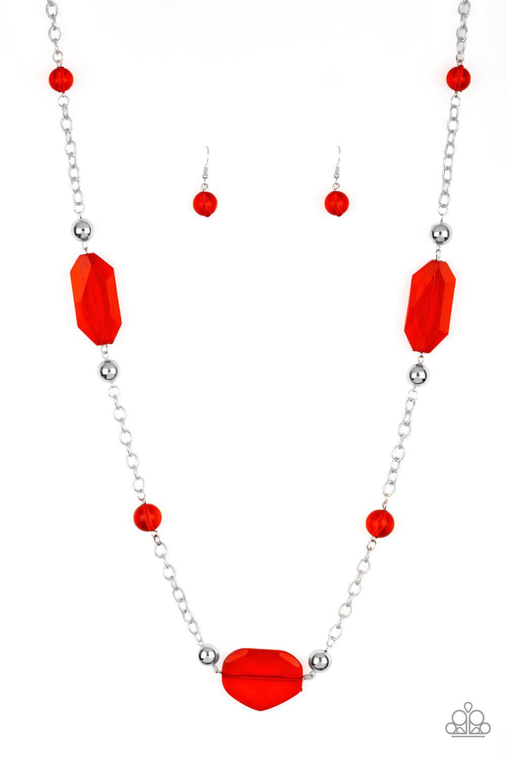 Crystal Charm Red and Silver Necklace - Paparazzi Accessories- lightbox - CarasShop.com - Paparazzi Jewelry by Cara Jewels