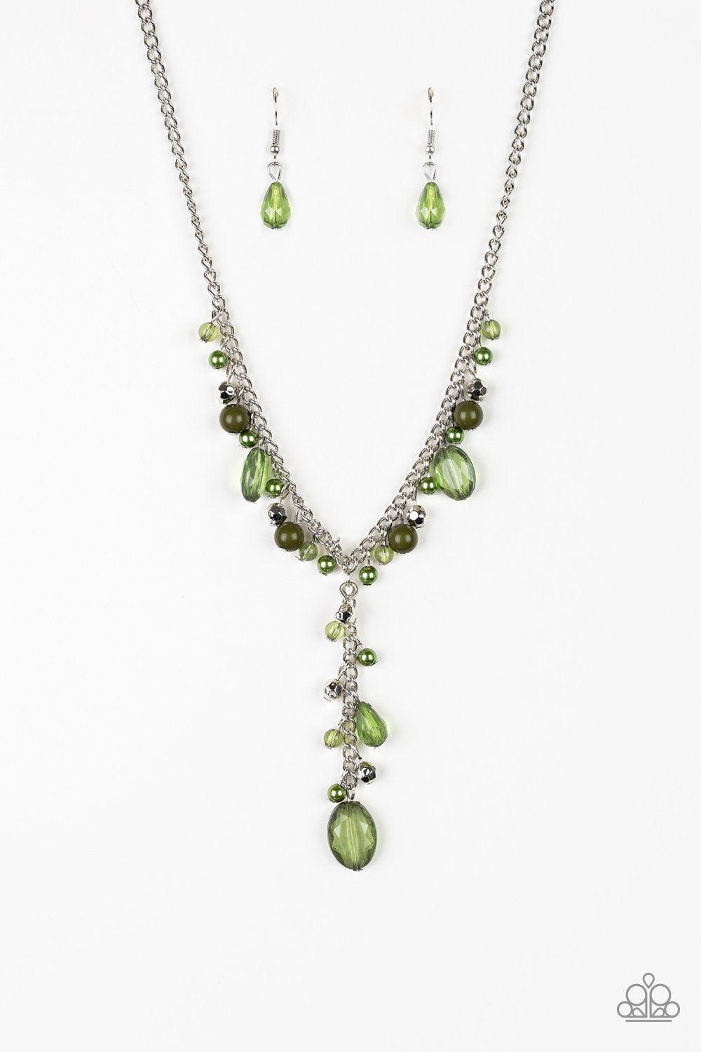 Crystal Couture Green Necklace and matching Earrings - Paparazzi Accessories- lightbox - CarasShop.com - Paparazzi Jewelry by Cara Jewels