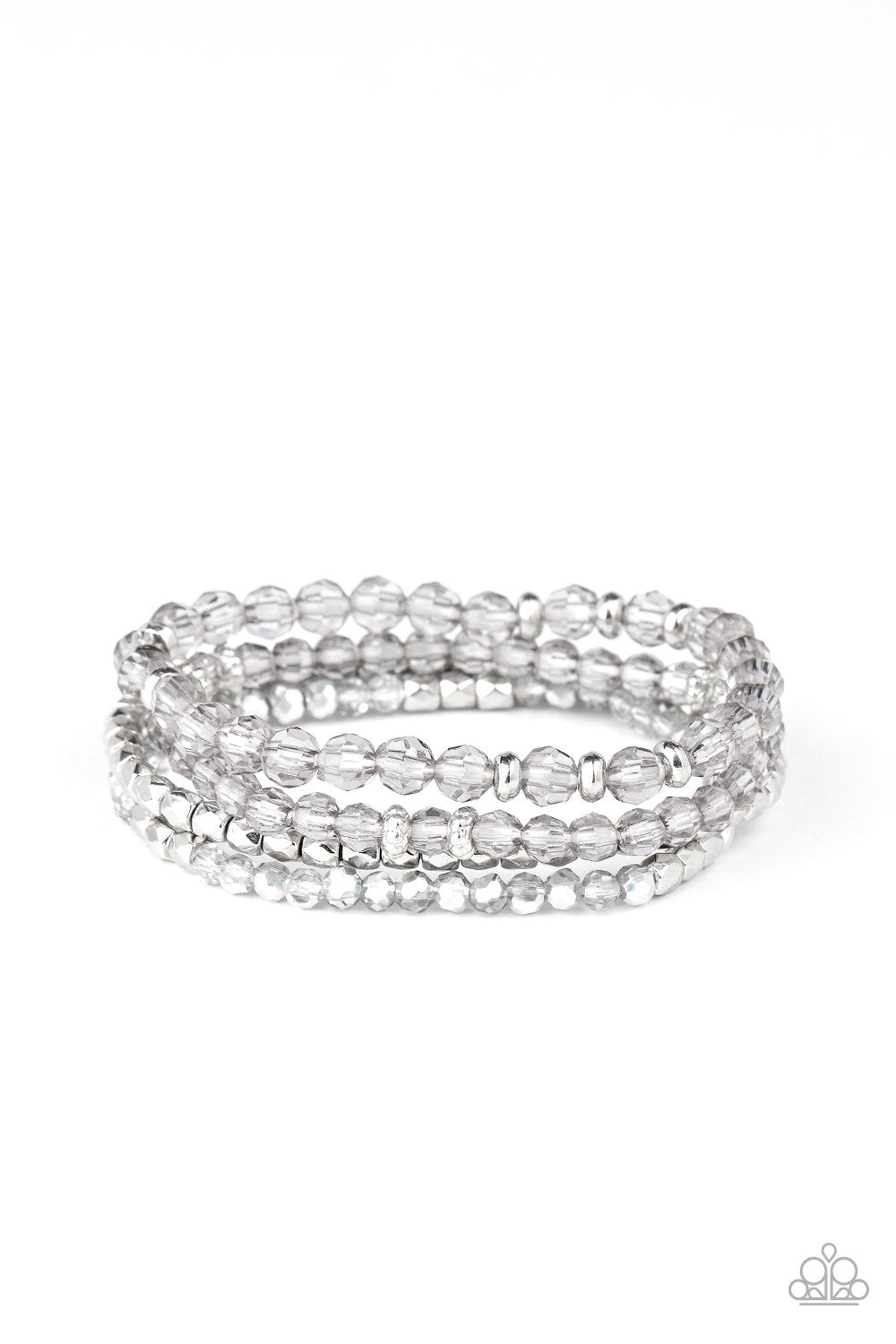 Crystal Crush Silver Stretch Bracelet Set - Paparazzi Accessories- lightbox - CarasShop.com - Paparazzi Jewelry by Cara Jewels