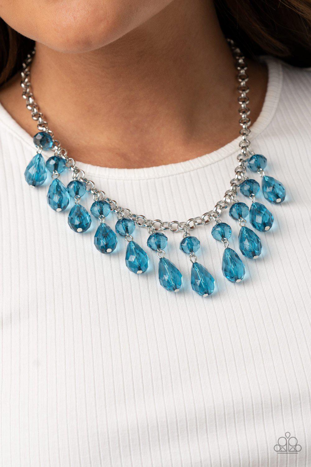 Crystal Enchantment Blue Necklace - Paparazzi Accessories- on model - CarasShop.com - Paparazzi Jewelry by Cara Jewels