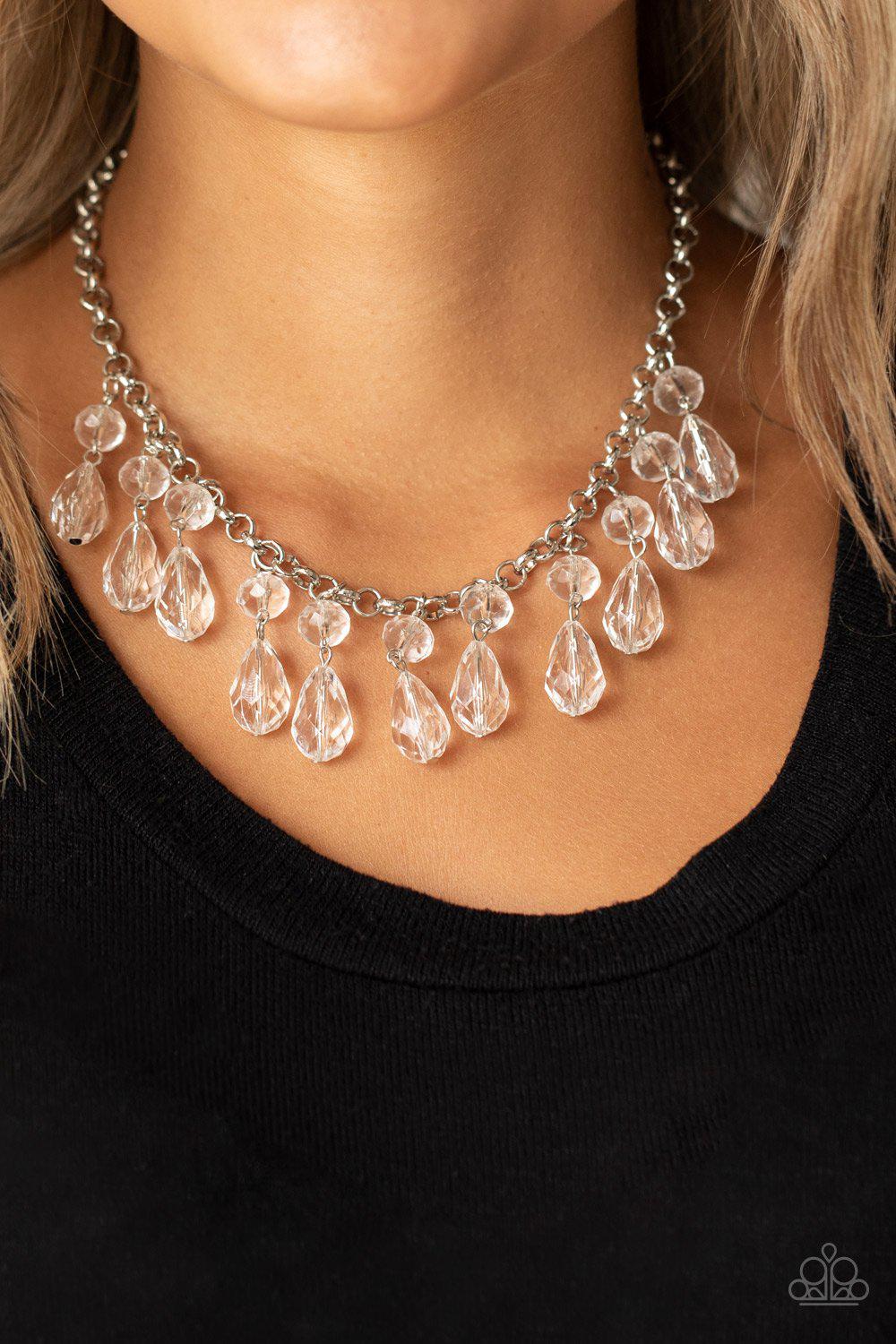 Crystal Enchantment White Necklace - Paparazzi Accessories- on model - CarasShop.com - Paparazzi Jewelry by Cara Jewels