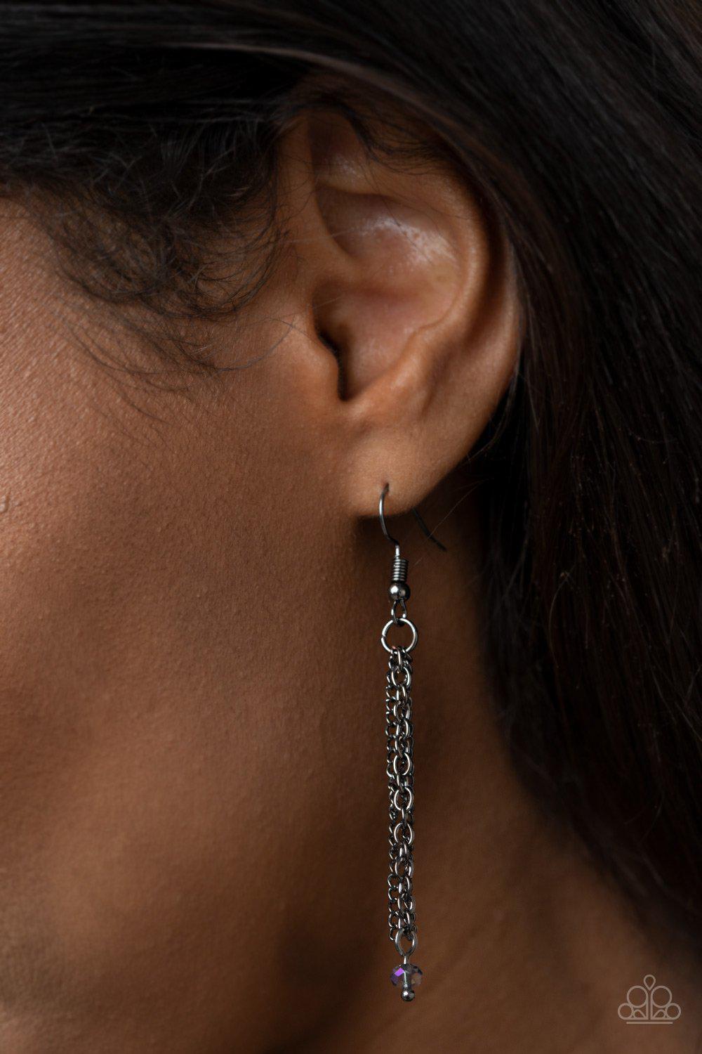 Cue The Fireworks Multi Oil Spill Crystal and Gunmetal Black Fringe Necklace - Paparazzi Accessories - free matching earrings -CarasShop.com - Paparazzi Jewelry by Cara Jewels