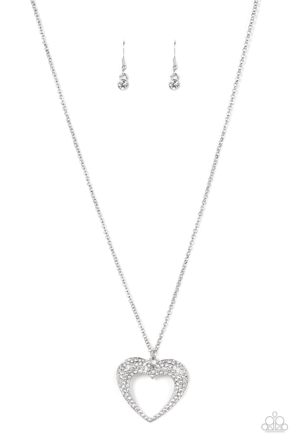 Cupid Charisma White Rhinestone Heart Necklace - Paparazzi Accessories- lightbox - CarasShop.com - Paparazzi Jewelry by Cara Jewels
