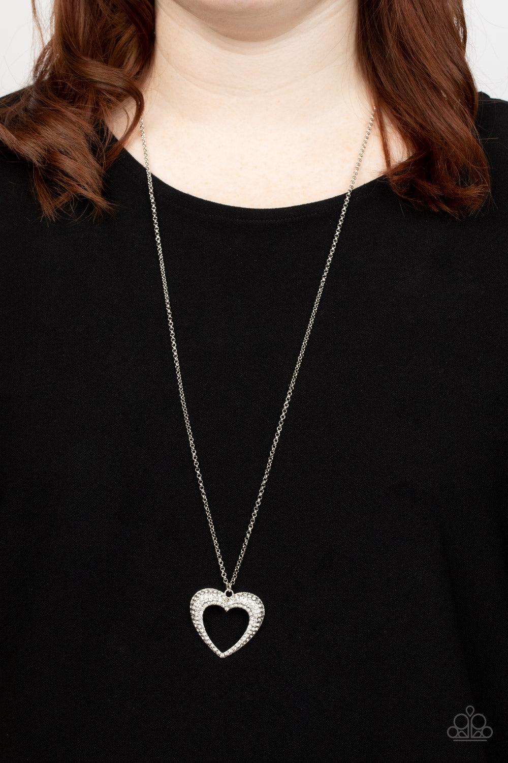 Cupid Charisma White Rhinestone Heart Necklace - Paparazzi Accessories- on model - CarasShop.com - Paparazzi Jewelry by Cara Jewels