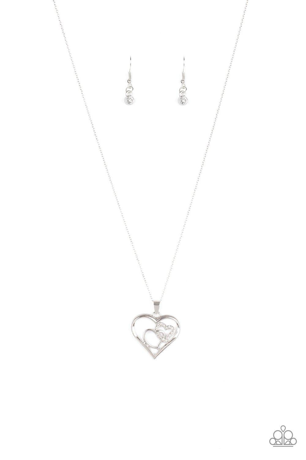Cupid Charm White Rhinestone Heart Necklace - Paparazzi Accessories- lightbox - CarasShop.com - Paparazzi Jewelry by Cara Jewels