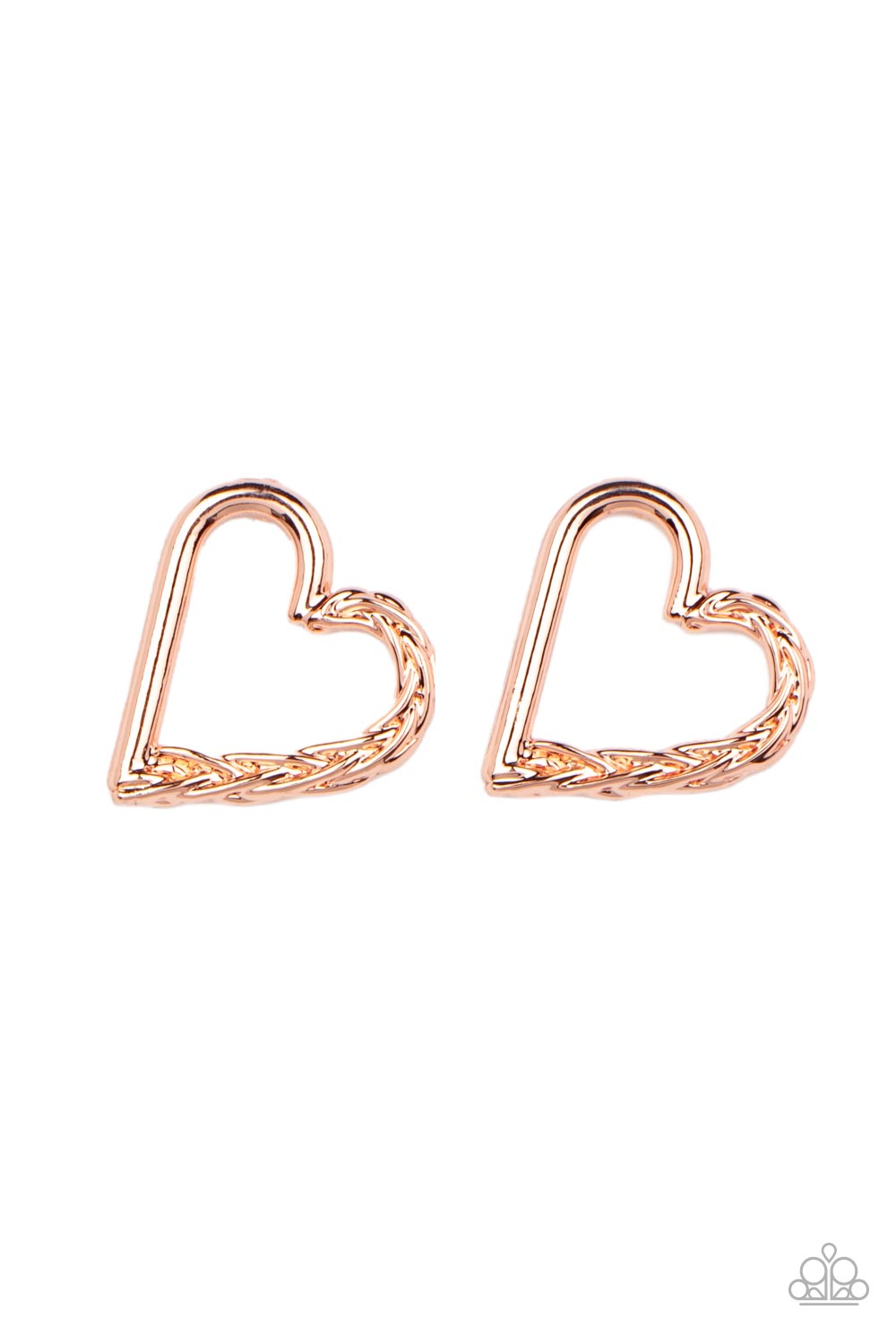 Cupid, Who? Copper Heart Post Earrings - Paparazzi Accessories- lightbox - CarasShop.com - Paparazzi Jewelry by Cara Jewels