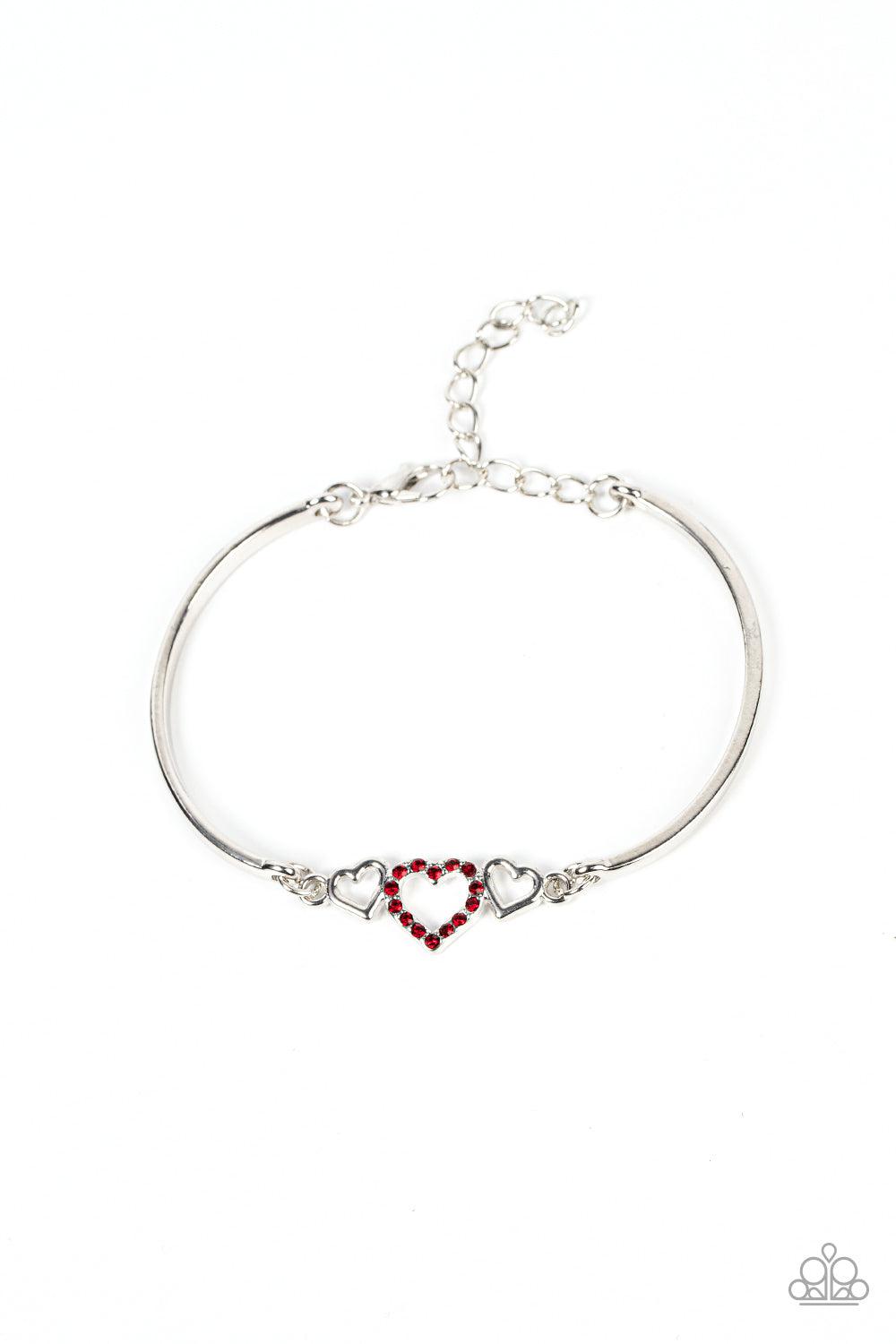 Cupids Confessions Red Rhinestone Heart Bracelet - Paparazzi Accessories- lightbox - CarasShop.com - Paparazzi Jewelry by Cara Jewels