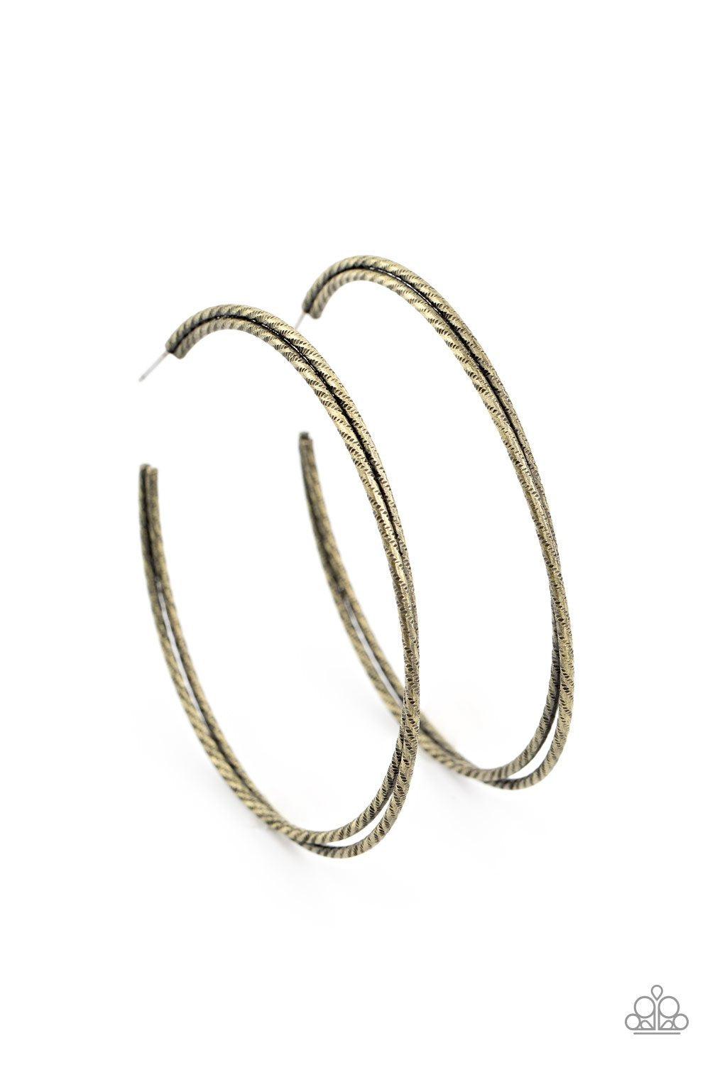 Curved Couture Brass Hoop Earrings - Paparazzi Accessories- lightbox - CarasShop.com - Paparazzi Jewelry by Cara Jewels