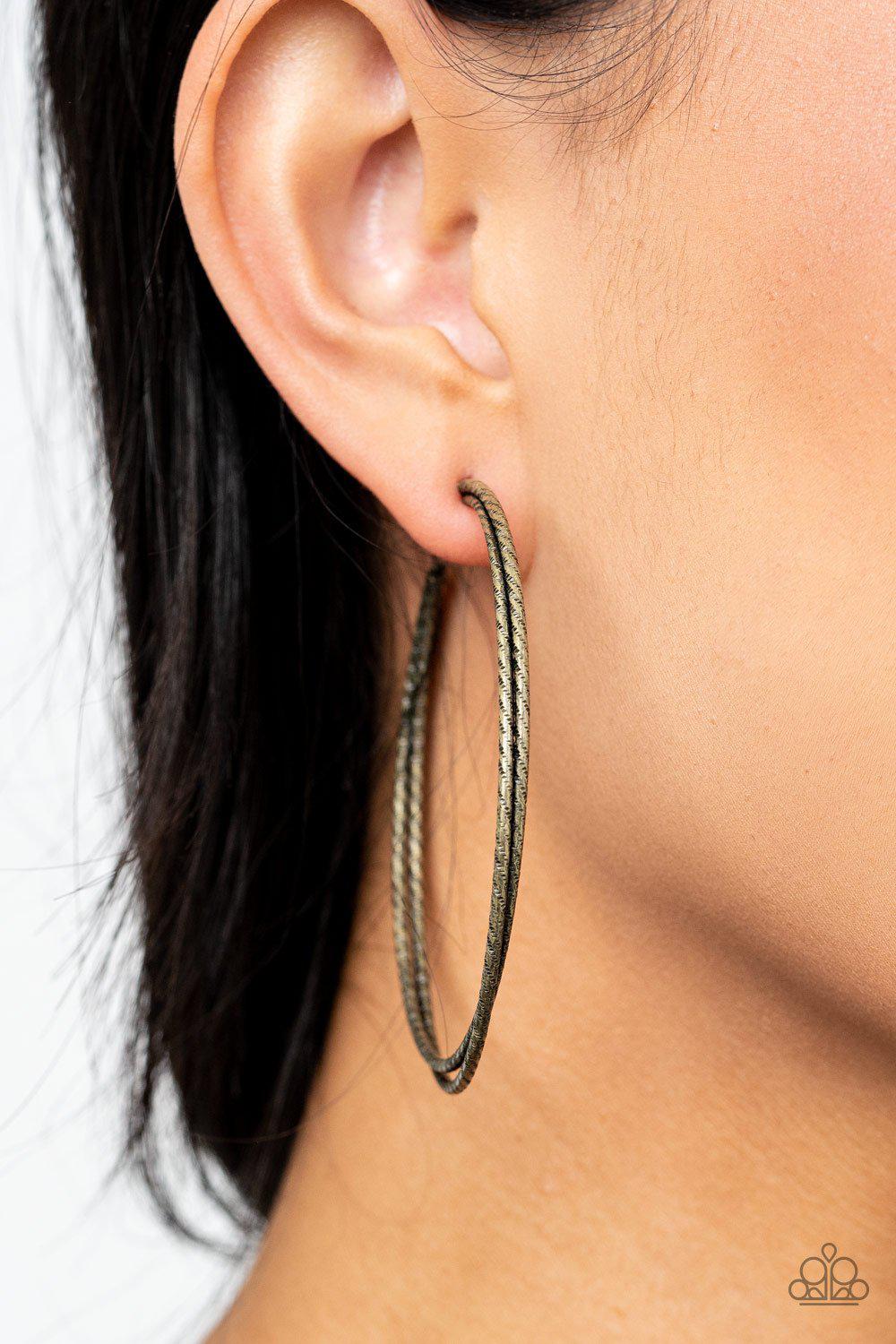 Curved Couture Brass Hoop Earrings - Paparazzi Accessories- lightbox - CarasShop.com - Paparazzi Jewelry by Cara Jewels